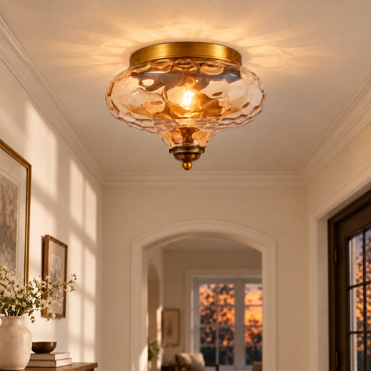 Low Ceilings | Two-Light Hammered Glass Ceiling Fixture — A layered perspective