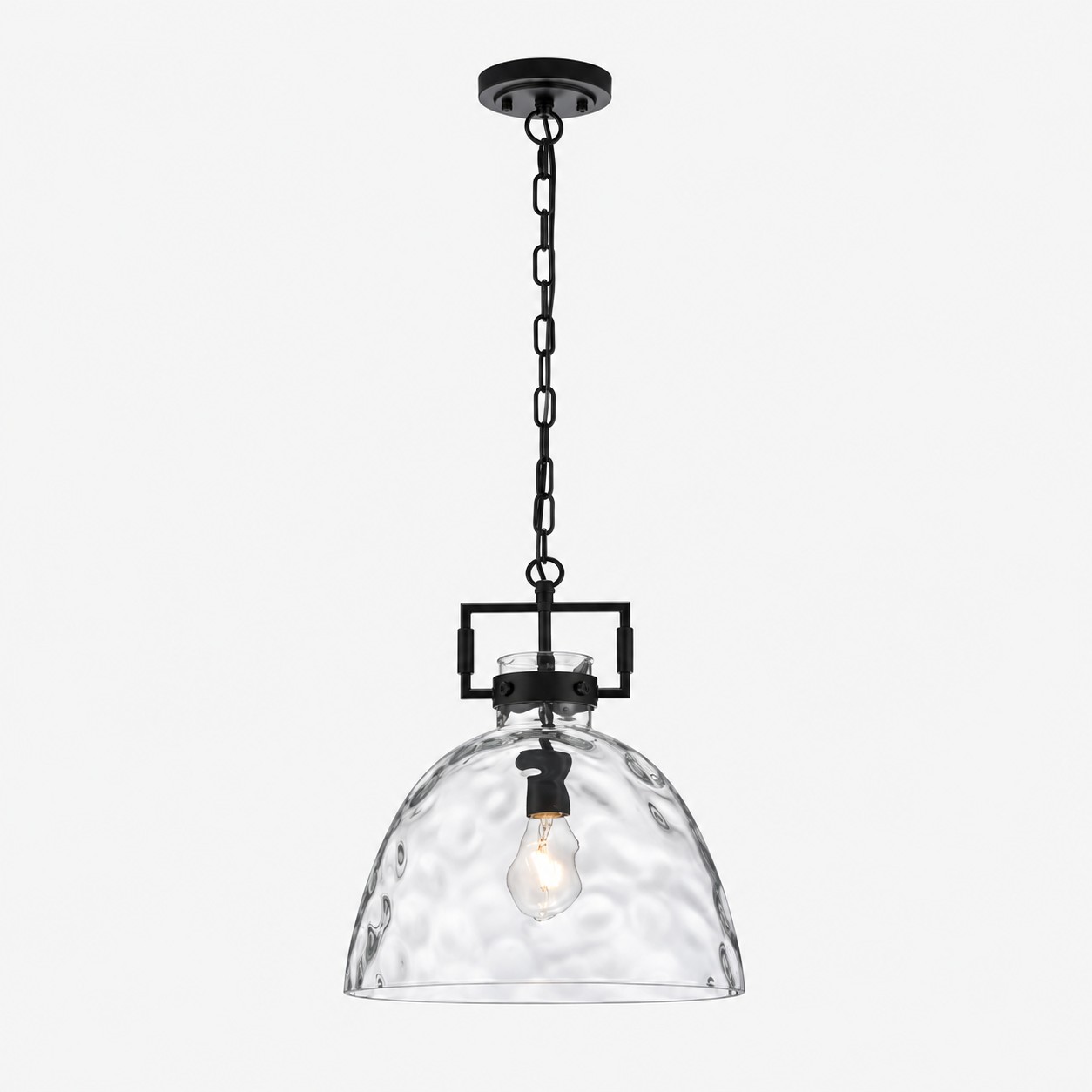 Clear Hammered Glass Pendant Light — Adjustable Chain — 13.8 inch / 35 cm, Gold, Chrome