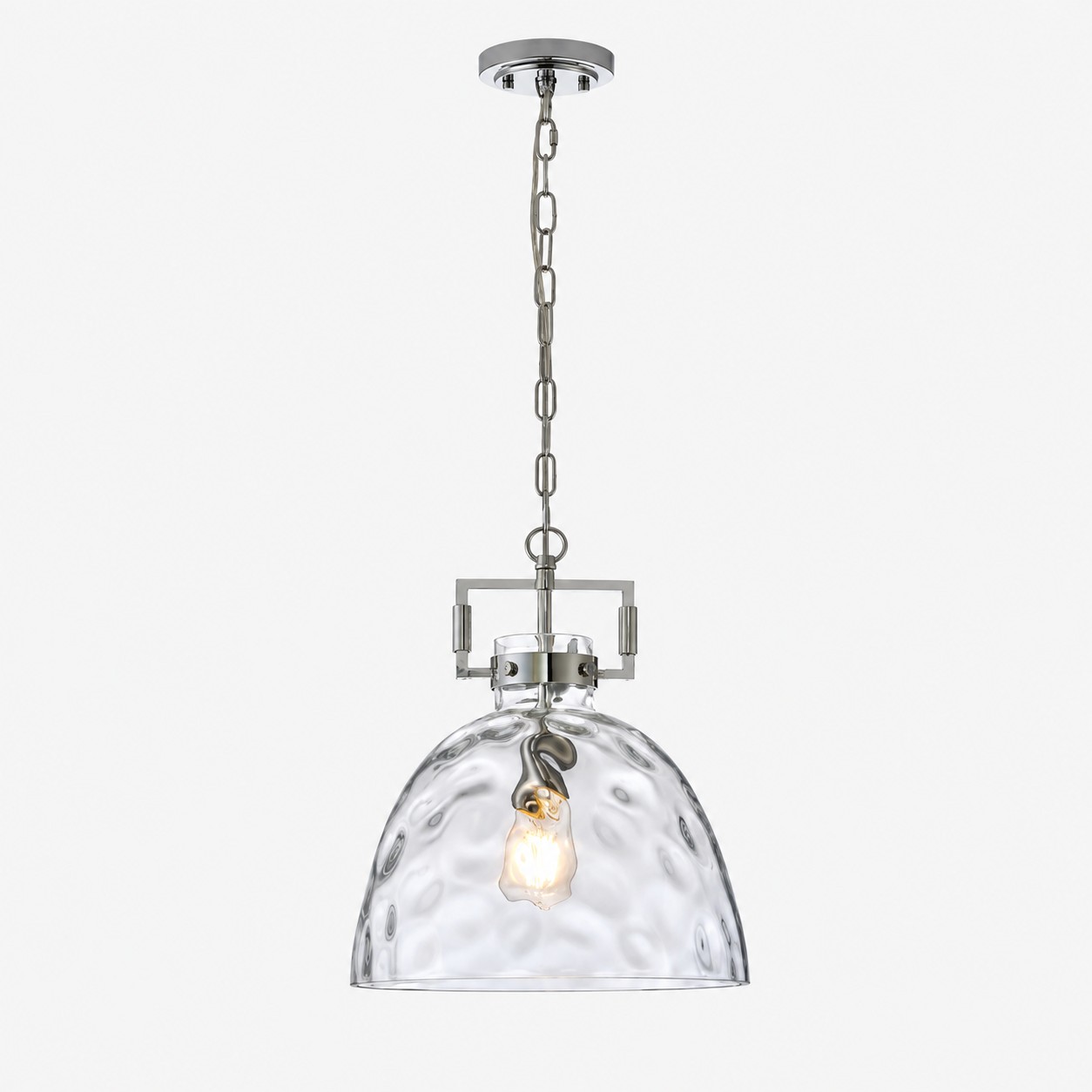 Clear Hammered Glass Pendant Light — Adjustable Chain — 13.8 inch / 35 cm, Gold, Chrome
