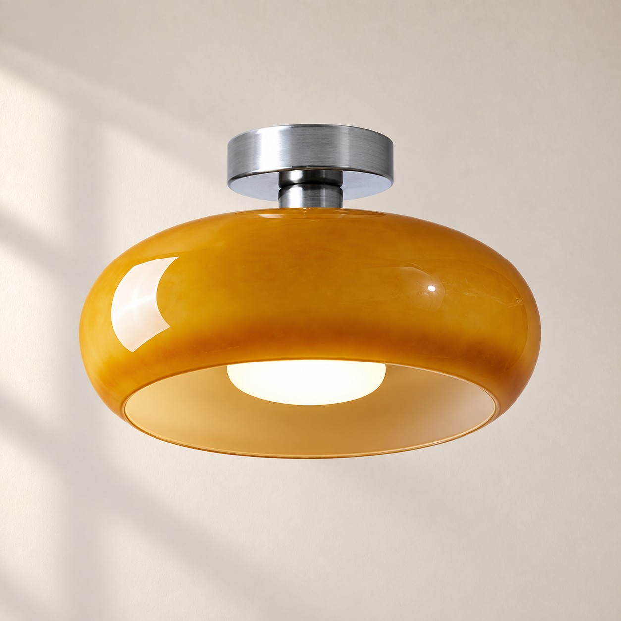 Brass-Finished Mount: Bauvia Round Glass Ceiling Light — A layered perspective