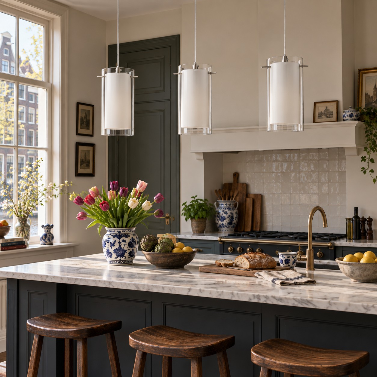Chrome Finish, Clear and White Shades | Modern Double Glass Pendant Light — A layered perspectiv