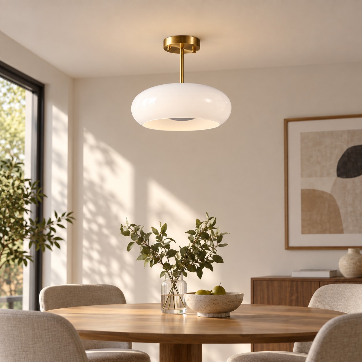 Brass-Finished Mount: Bauvia Round Glass Ceiling Light — A layered perspective