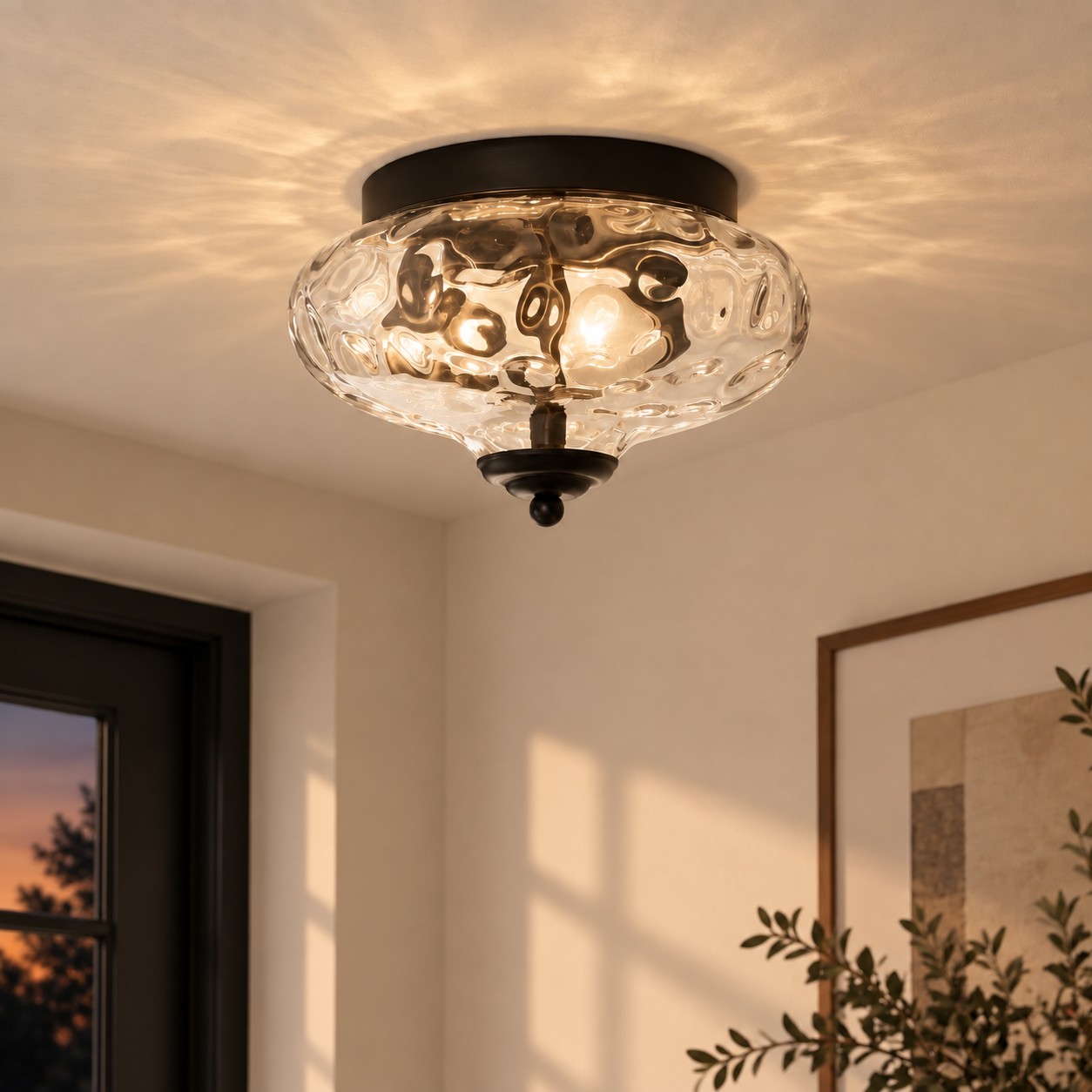 Low Ceilings | Two-Light Hammered Glass Ceiling Fixture — A layered perspective