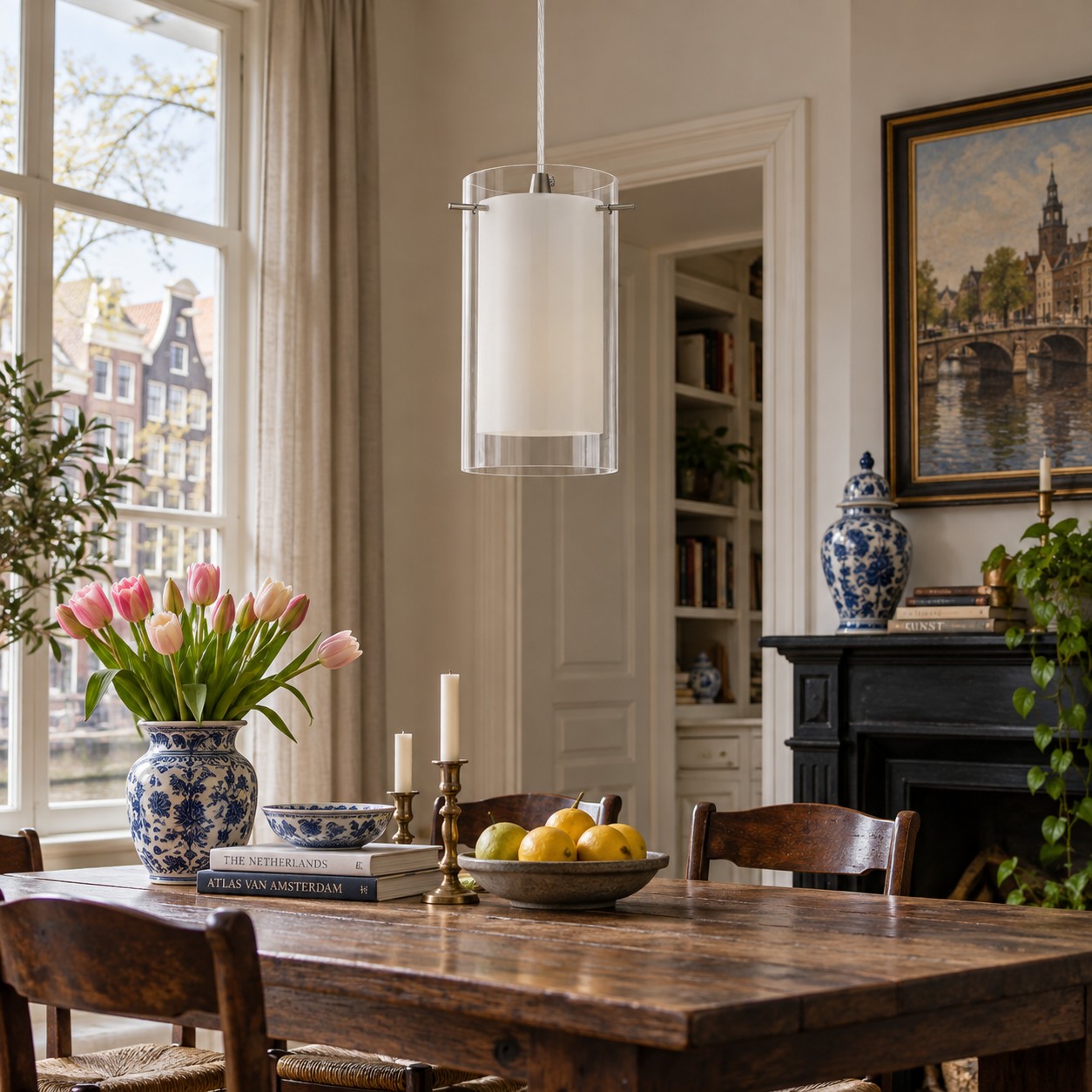 Chrome Finish, Clear and White Shades | Modern Double Glass Pendant Light — A layered perspectiv