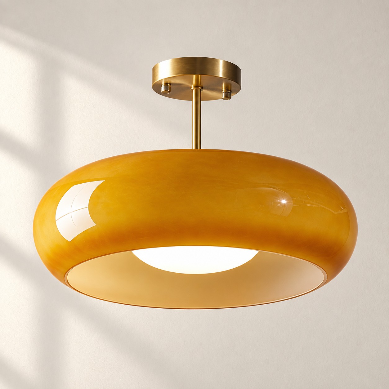 Brass-Finished Mount: Bauvia Round Glass Ceiling Light — A layered perspective
