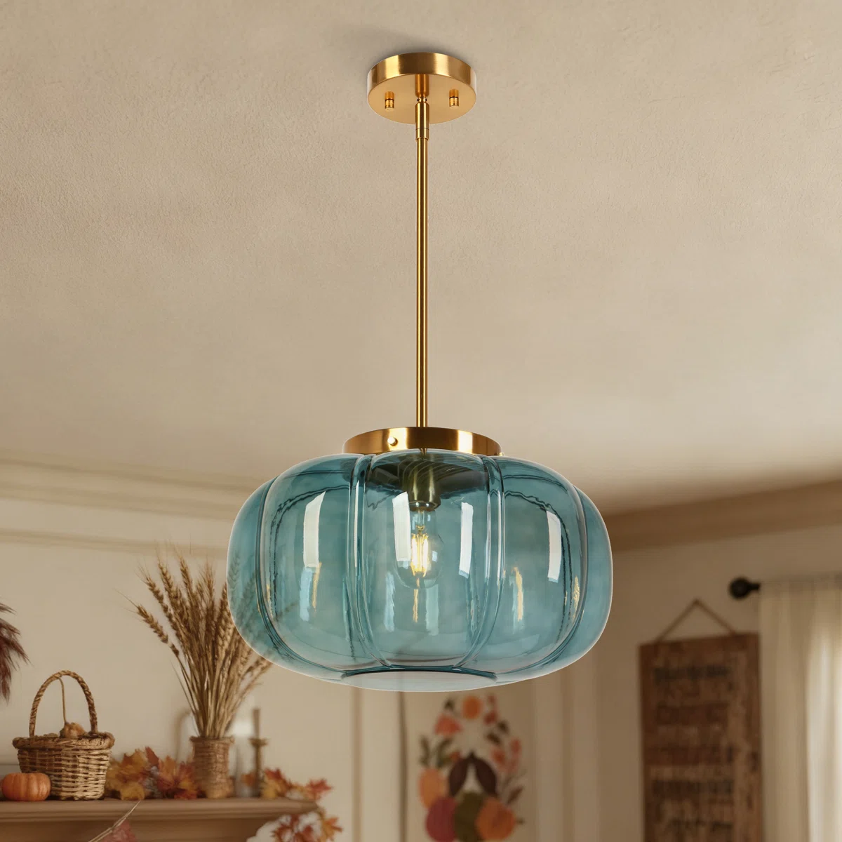 Ribbed Glass Single-Light Dome Pendant | Brass Finish — A layered perspective