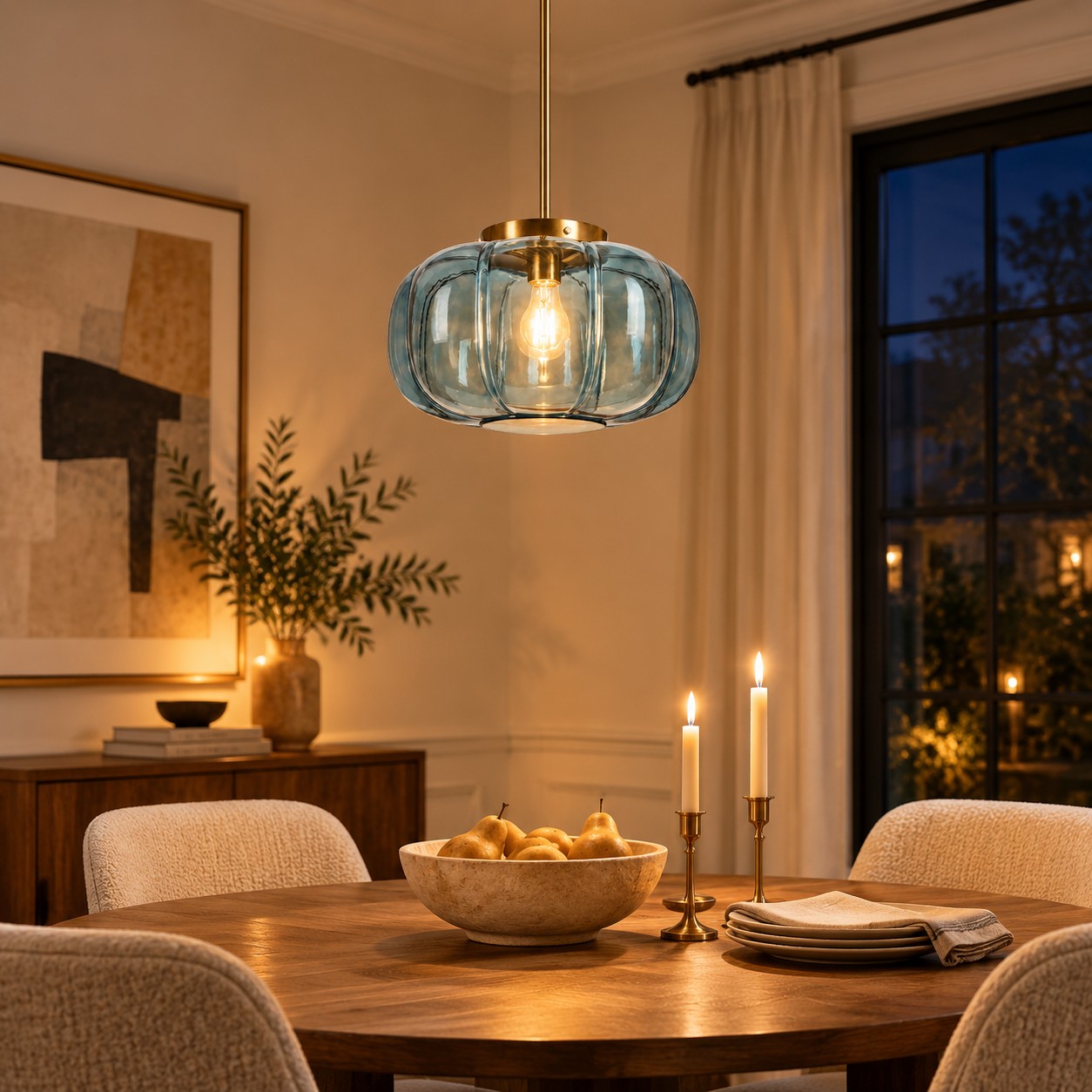 Ribbed Glass Single-Light Dome Pendant | Brass Finish — A layered perspective
