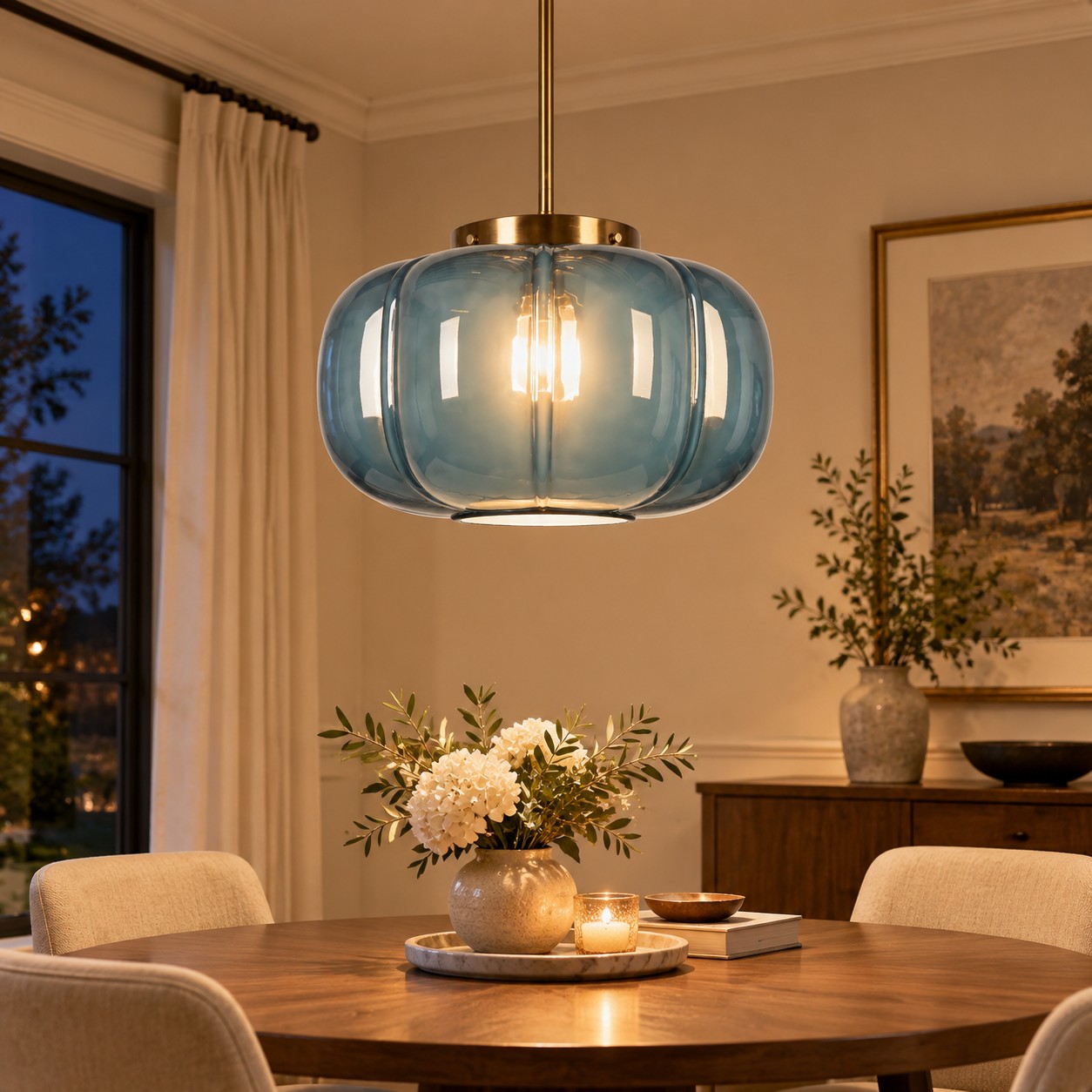 Ribbed Glass Single-Light Dome Pendant | Brass Finish — A layered perspective