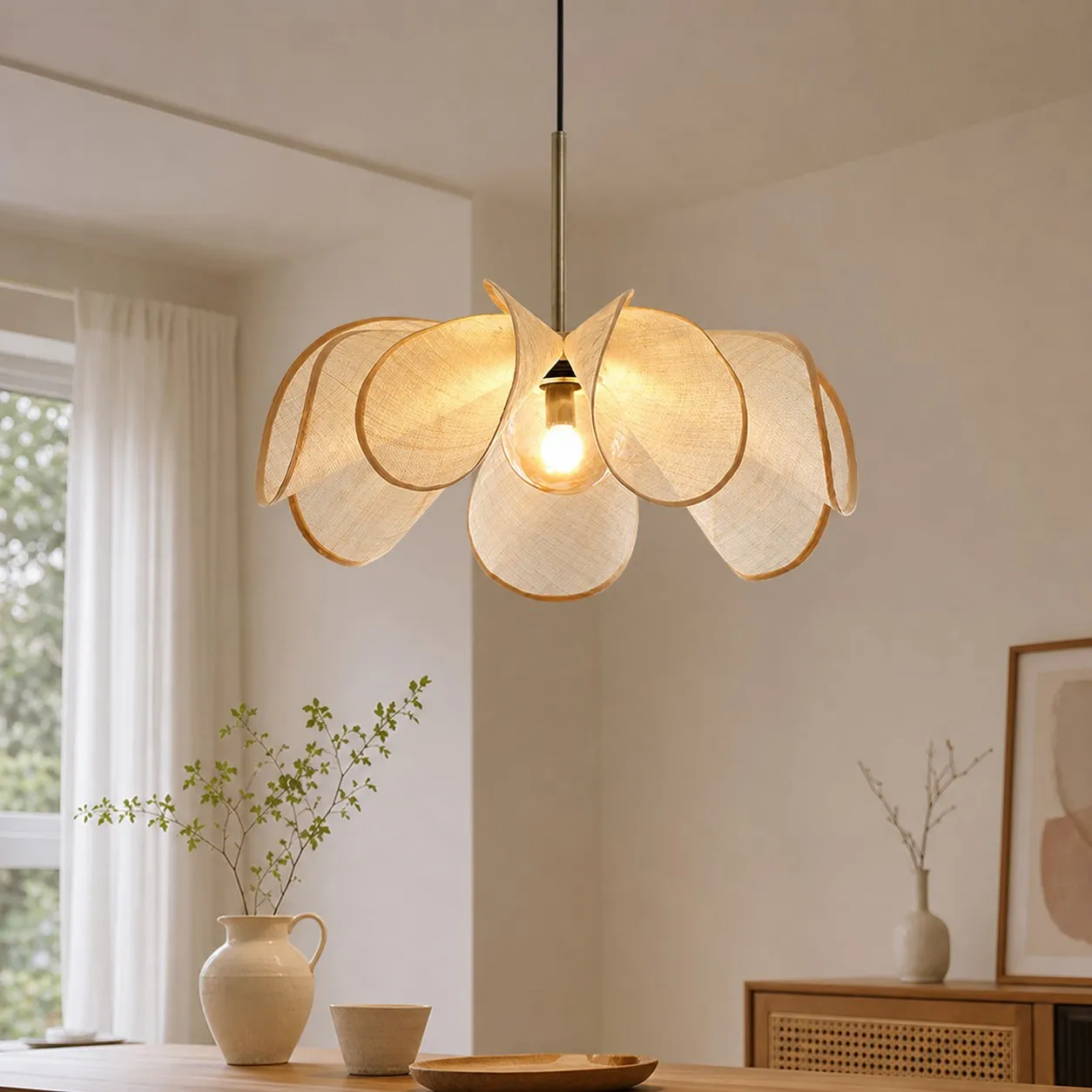 Natural cream pendant light room scene