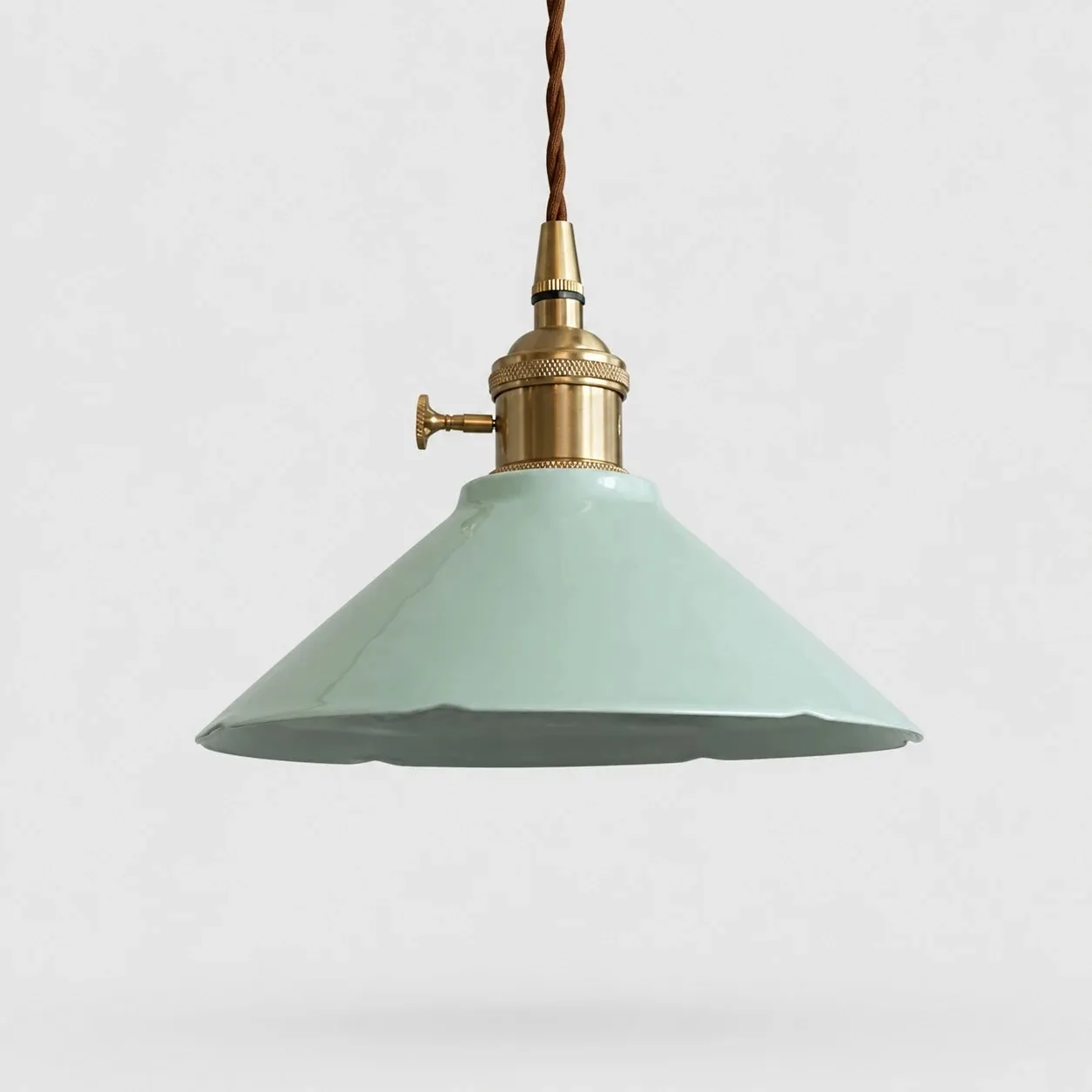 Yingqing six-petal ceramic pendant light with brass base