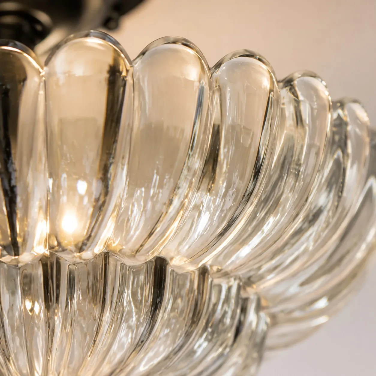 Close view of the layered fluted glass shade
