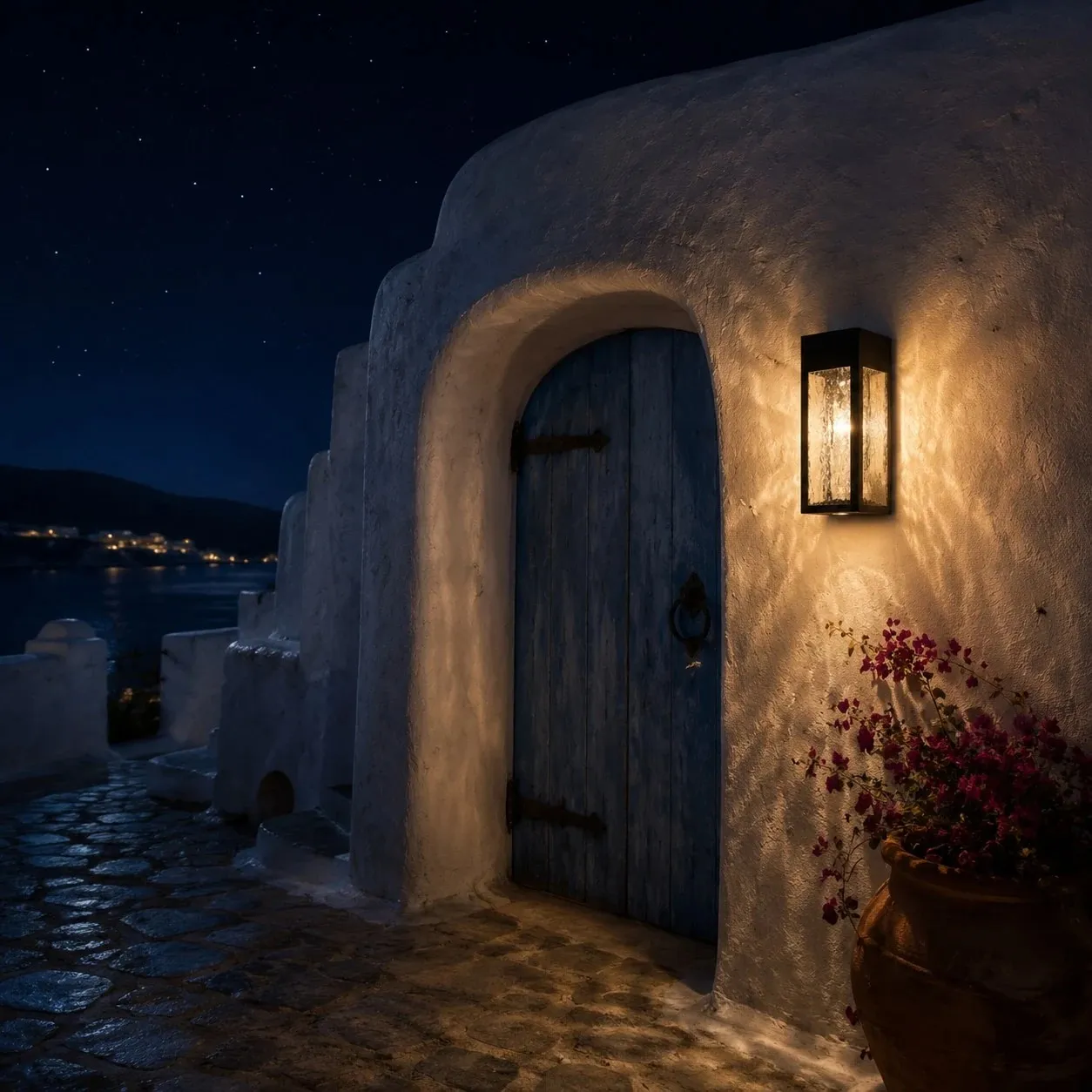 Arched doorway night scene