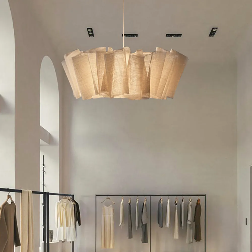 Nordic Linen Pleated  Fabric Pendant Light Lampshade