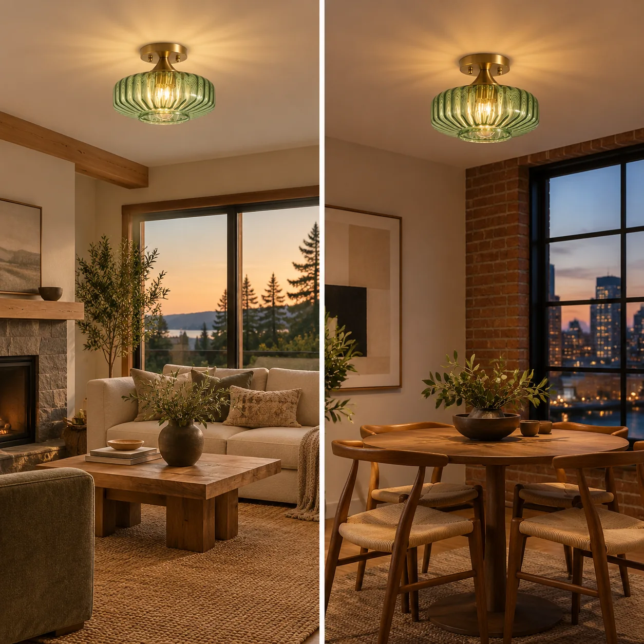 Elara Ribbed Glass Close-to-Ceiling Light | Brushed Brass — A layered perspective - New2609-1024553 interior scene