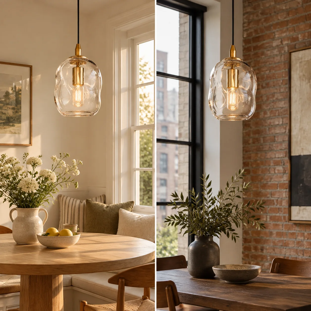 Brass-Finish Canopy | Hand-Blown Glass Globe Pendant — A layered perspective - New2609-1024549 interior scene