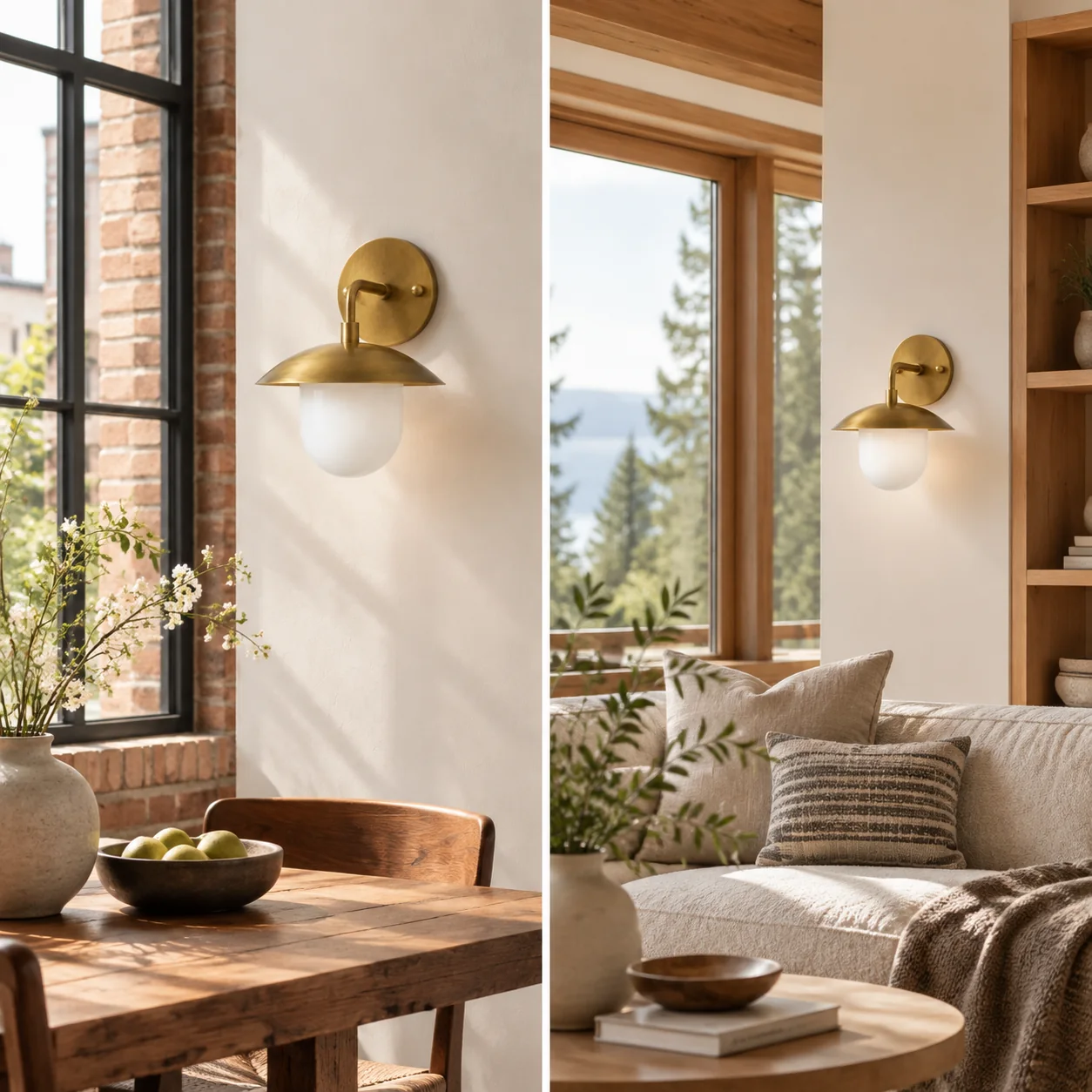 Brass-Finish Wall Sconce | Frosted White Glass Globe — A layered perspective - New2609-1024412 interior scene
