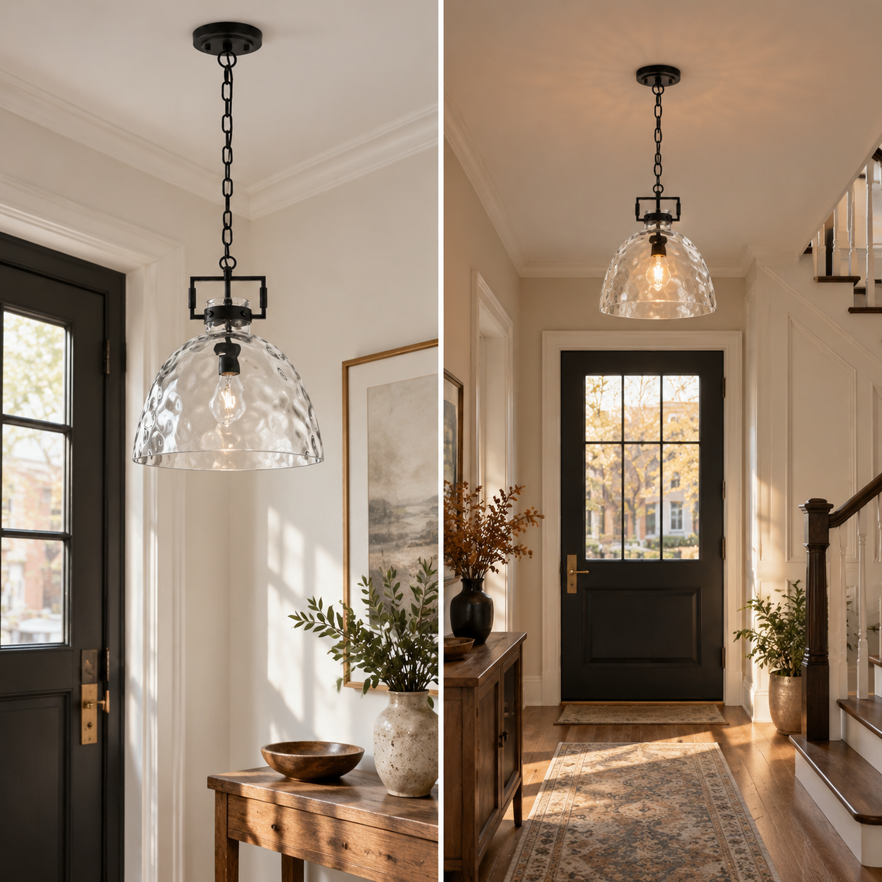 Clear Hammered Glass Pendant Light — Adjustable Chain — 13.8 inch / 35 cm, Gold, Chrome - New2609-1024495 interior scene