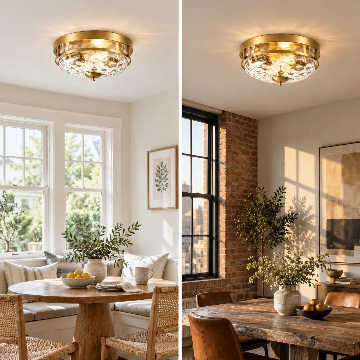 Two E26 Sockets: Rippled Clear-Glass Flush Ceiling Light — A layered perspective - New2609-1024589 interior scene