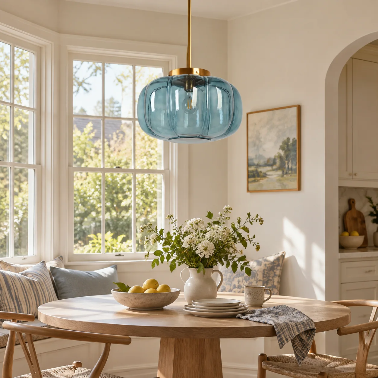 Ribbed Glass Single-Light Dome Pendant | Brass Finish — A layered perspective - New2609-1024640 interior scene