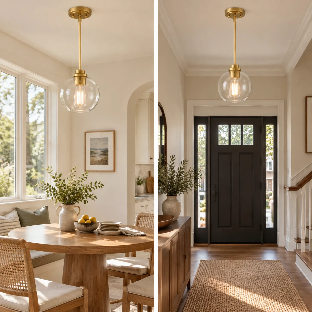 Clear Glass Globe Pendant Light — Adjustable Rod — A layered perspective - New2609-1024634 interior scene