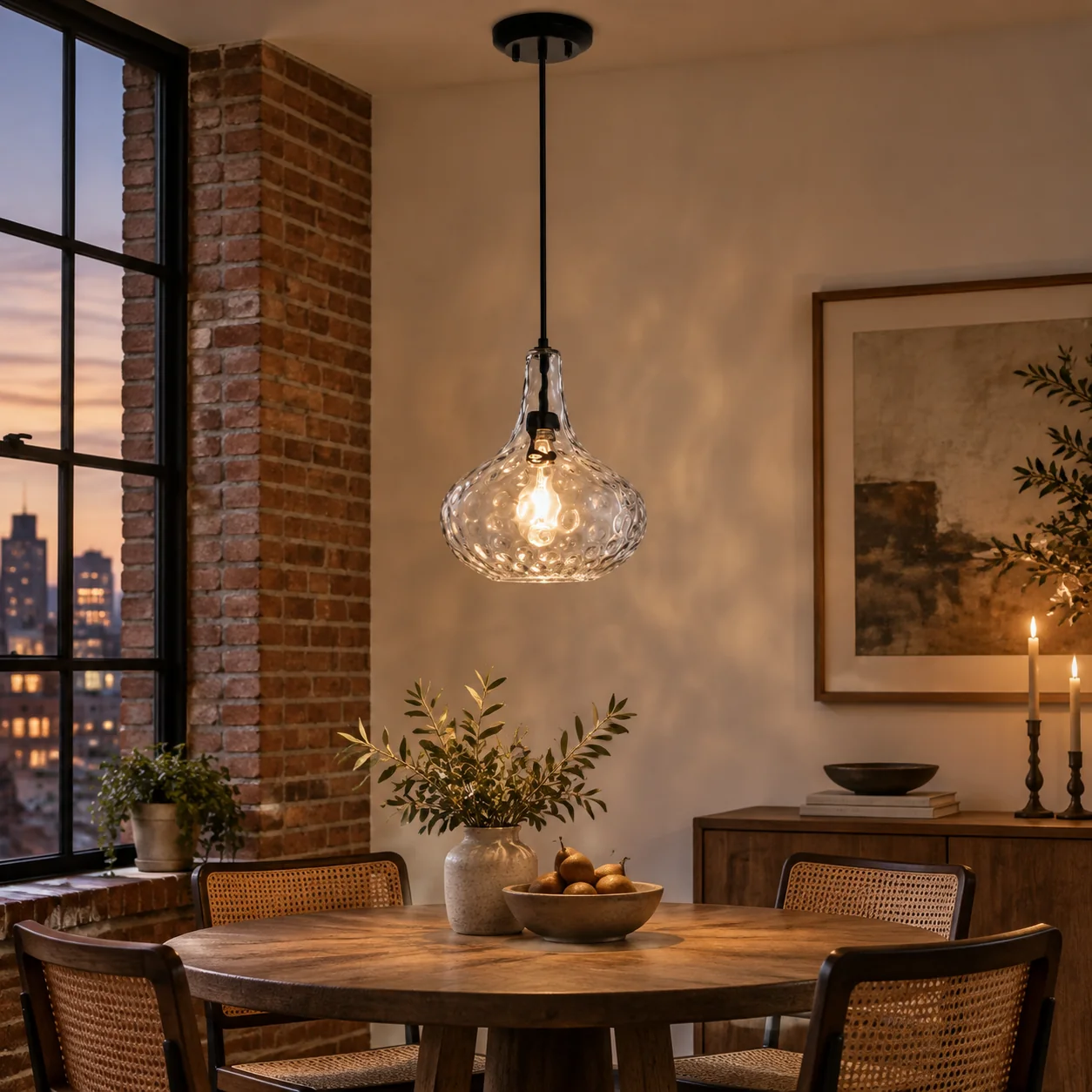 11 inch / 28 cm Vintage Textured Glass Pendant Light | Adjustable Stem — A layered perspective - New2609-1024505 interior scene
