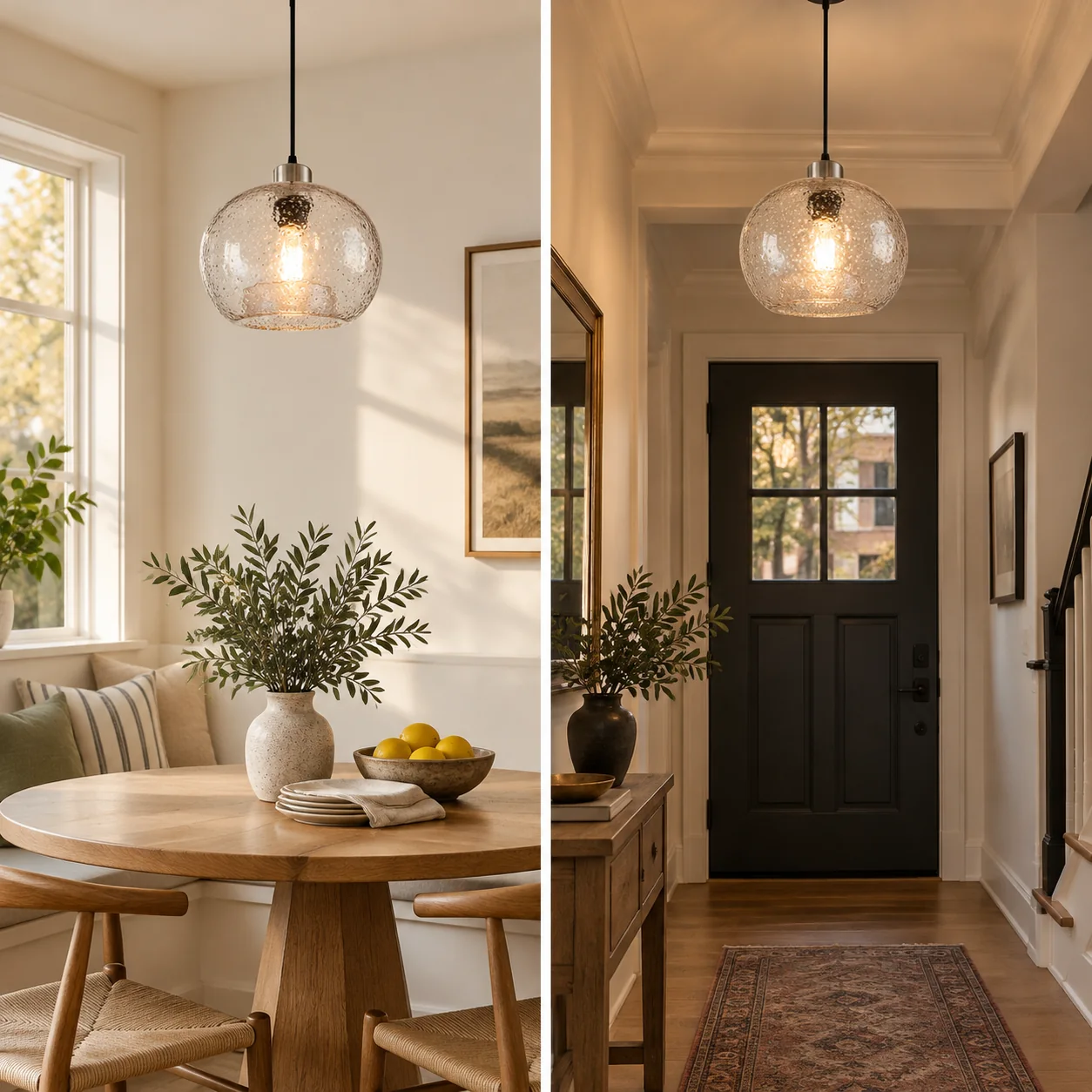 Textured Glass Globe Pendant Light | Open Bottom - New2609-1024576 interior scene