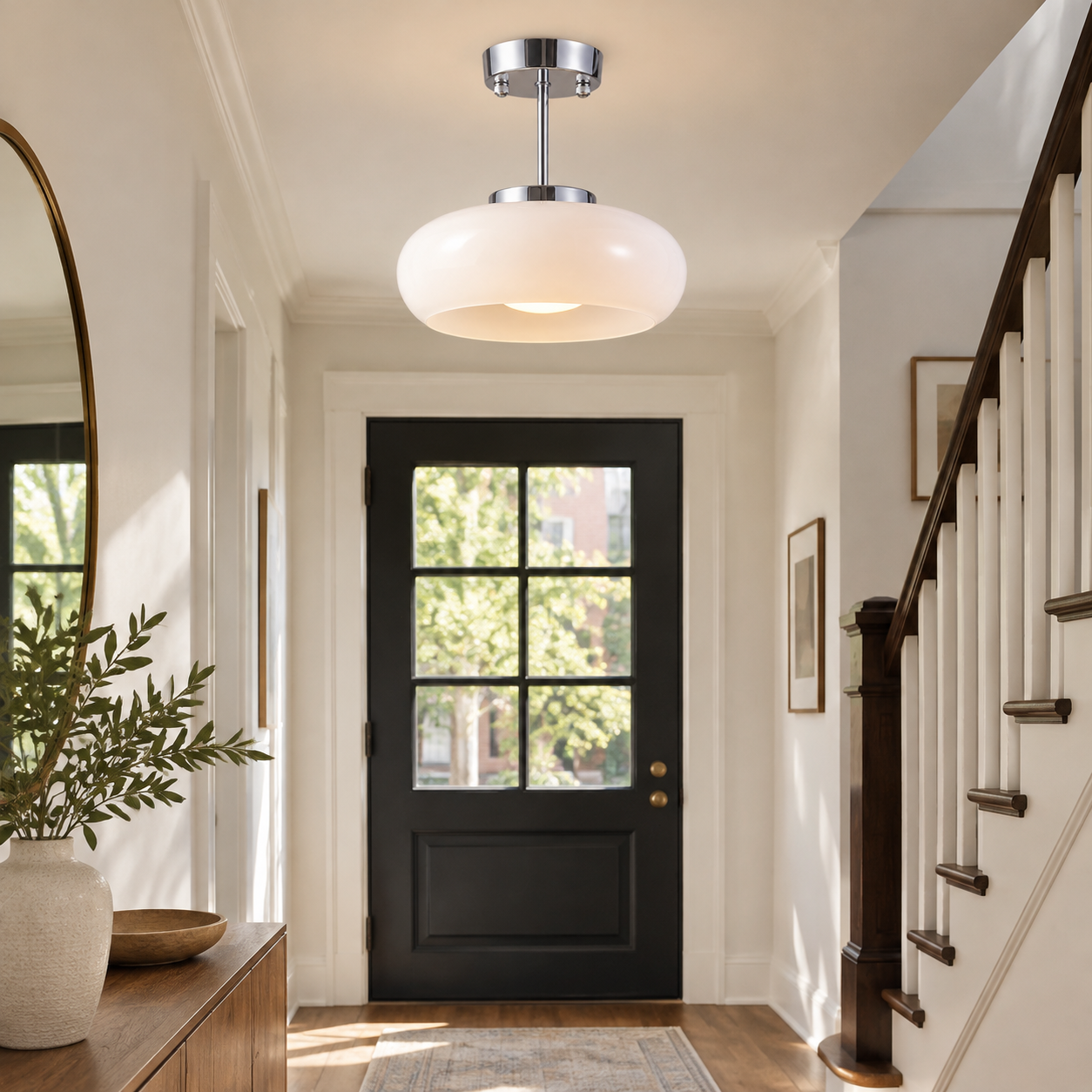 Brass-Finished Mount: Bauvia Round Glass Ceiling Light — A layered perspective - New2609-1024657 interior scene
