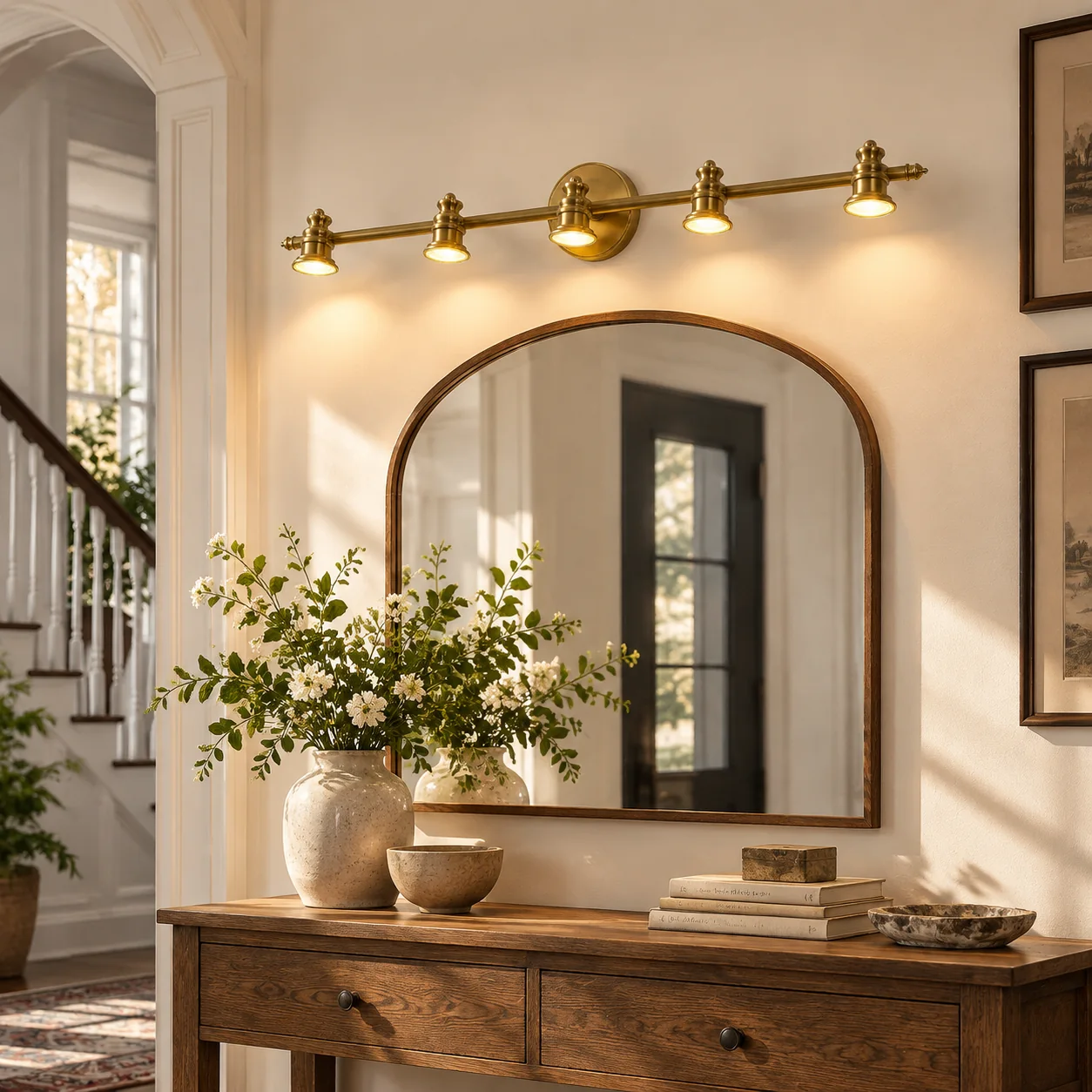 Sculpted Heads | Aurelia Adjustable Natural Brass Wall Light — A layered perspective - New2609-1024413 interior scene