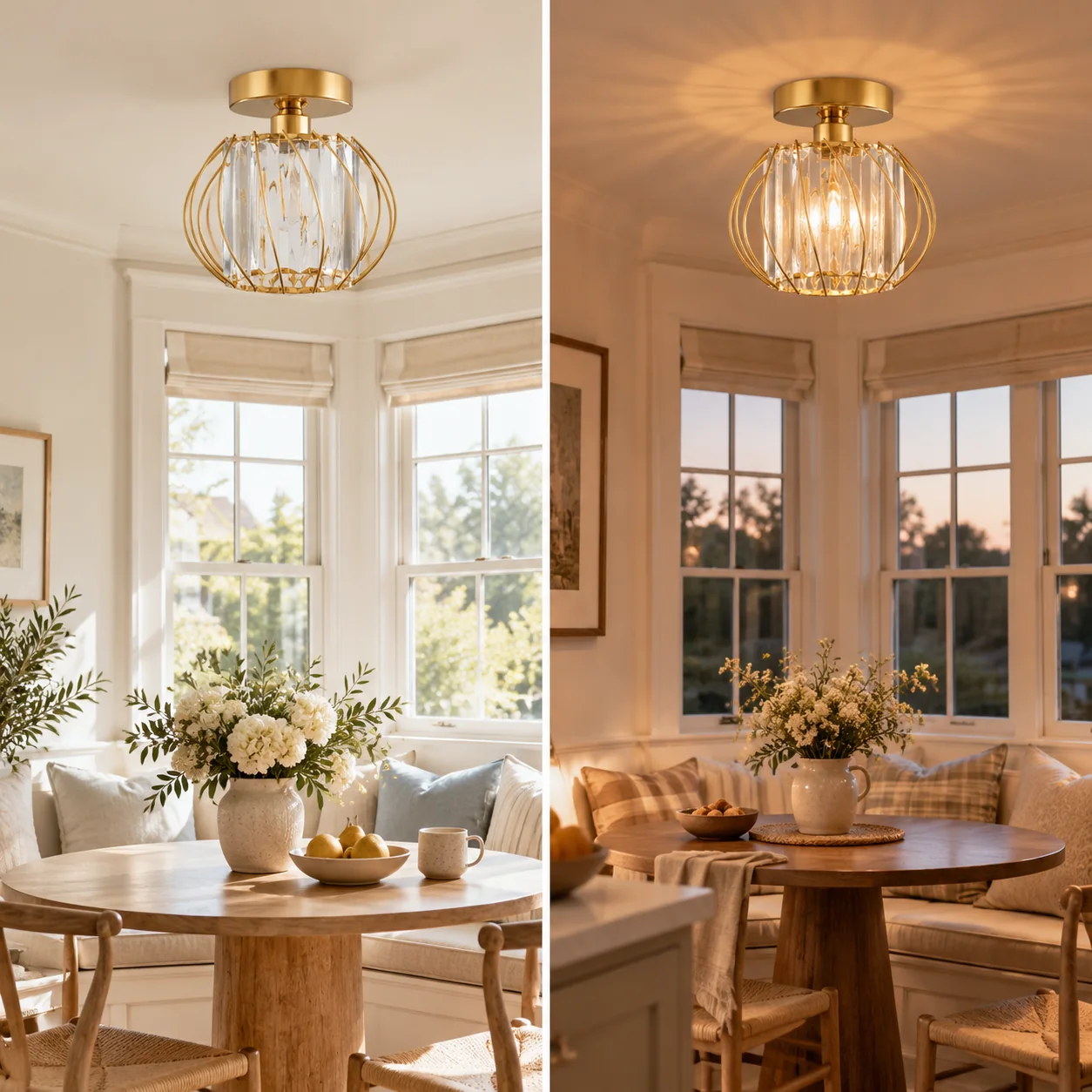 Geometric Cage Semi-Flush Crystal Ceiling Light — Clear Panels — A layered perspective - New2609-1024520 interior scene