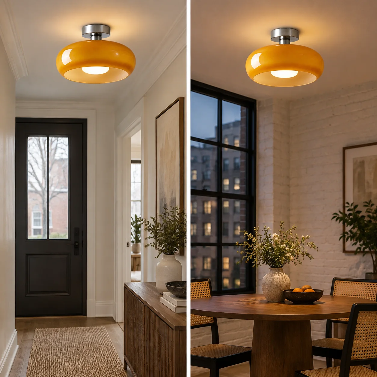 Brass-Finished Mount: Bauvia Round Glass Ceiling Light — A layered perspective - New2609-1024653 interior scene