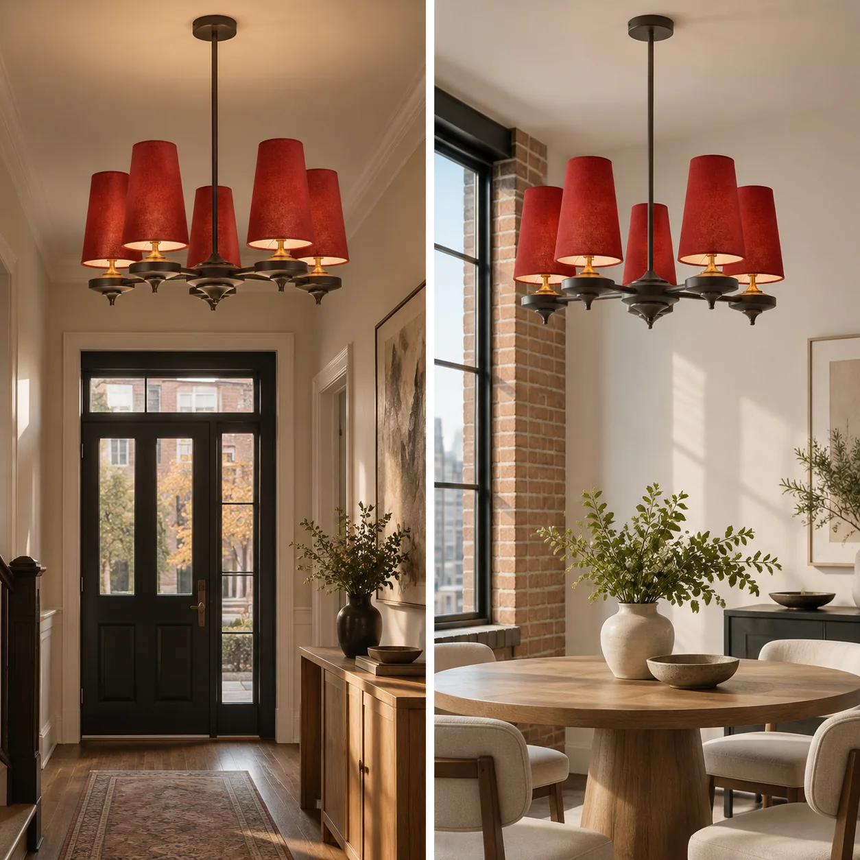 Hour Rho Walnut-Toned Wood | and Velvet Radial Chandelier — A layered perspective - New2609-1024565 interior scene