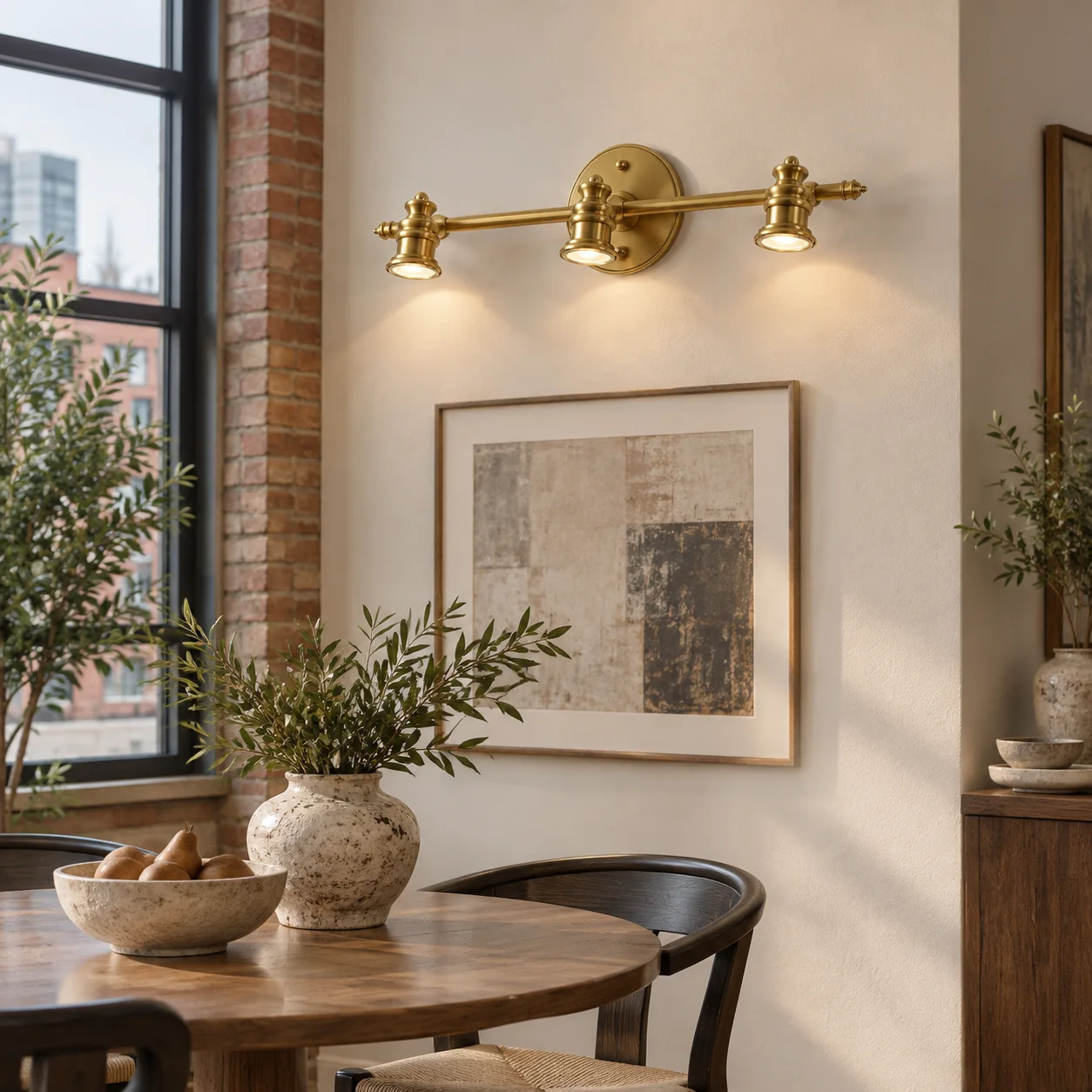 Sculpted Heads | Aurelia Adjustable Natural Brass Wall Light — A layered perspective - New2609-1024415 interior scene