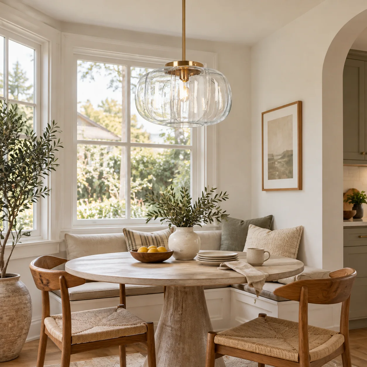 Ribbed Glass Single-Light Dome Pendant | Brass Finish — A layered perspective - New2609-1024639 interior scene