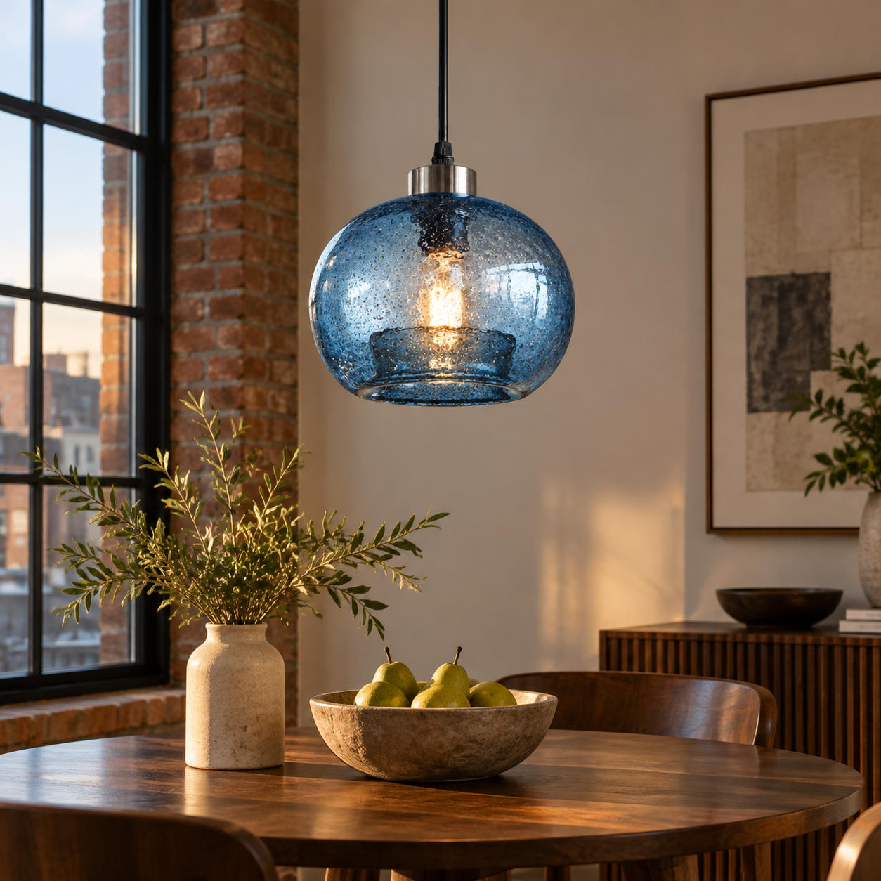 Textured Glass Globe Pendant Light | Open Bottom - New2609-1024574 interior scene