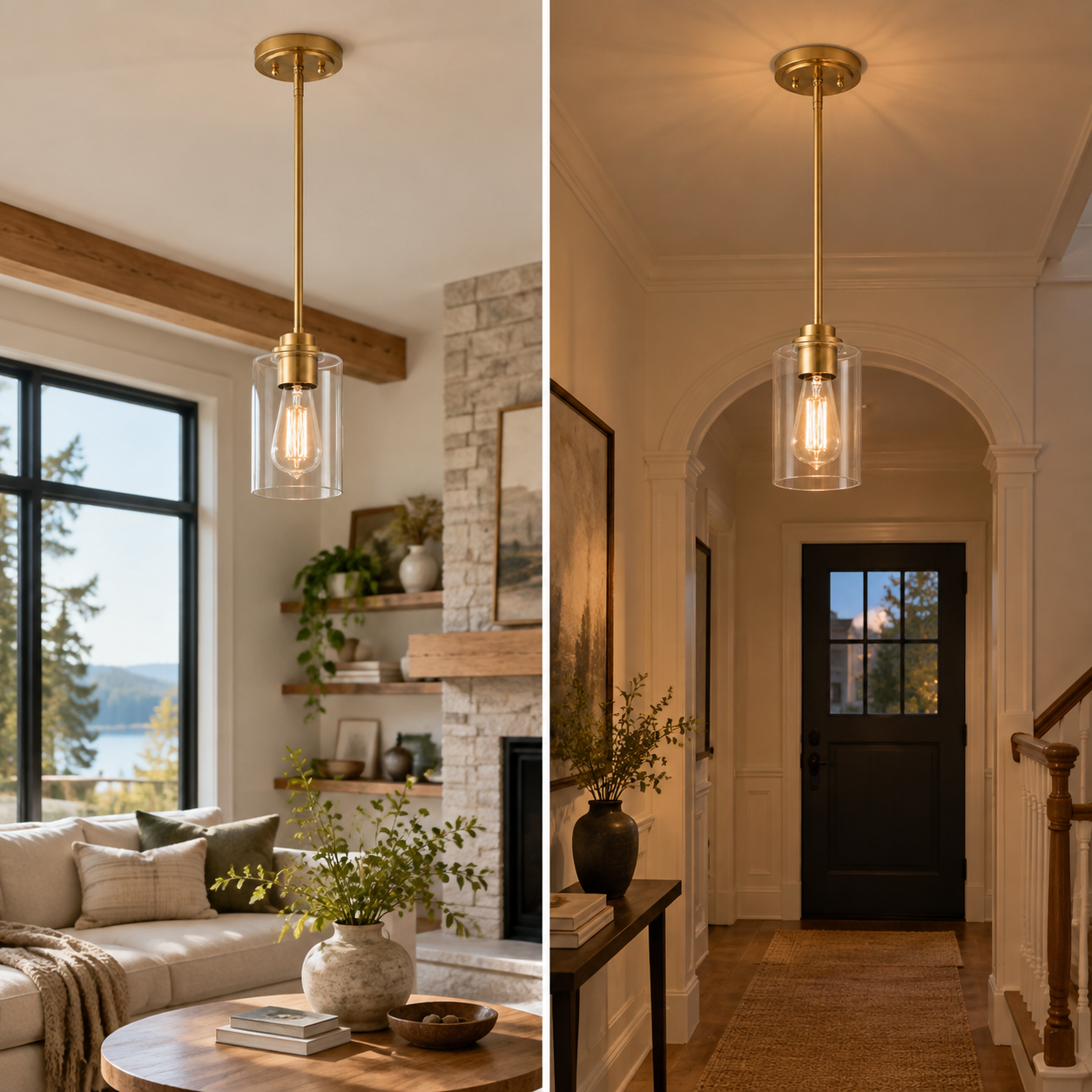 Clear Glass Globe Pendant Light — Adjustable Rod — A layered perspective - New2609-1024625 interior scene