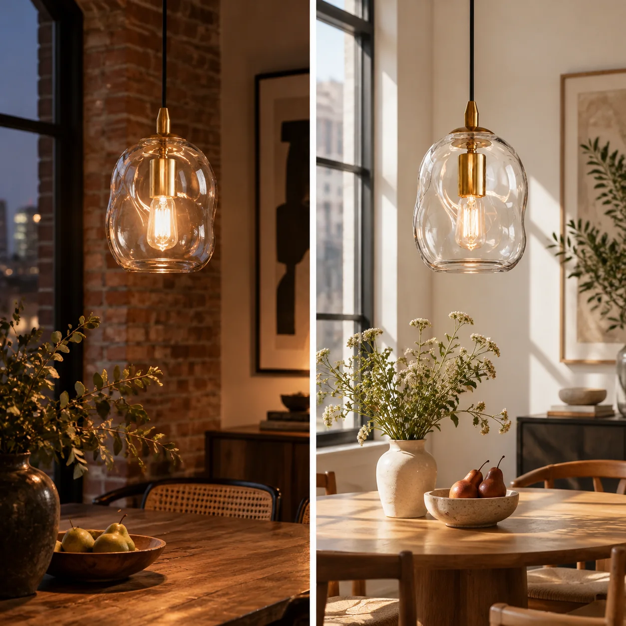 Brass-Finish Canopy | Hand-Blown Glass Globe Pendant — A layered perspective - New2609-1024548 interior scene