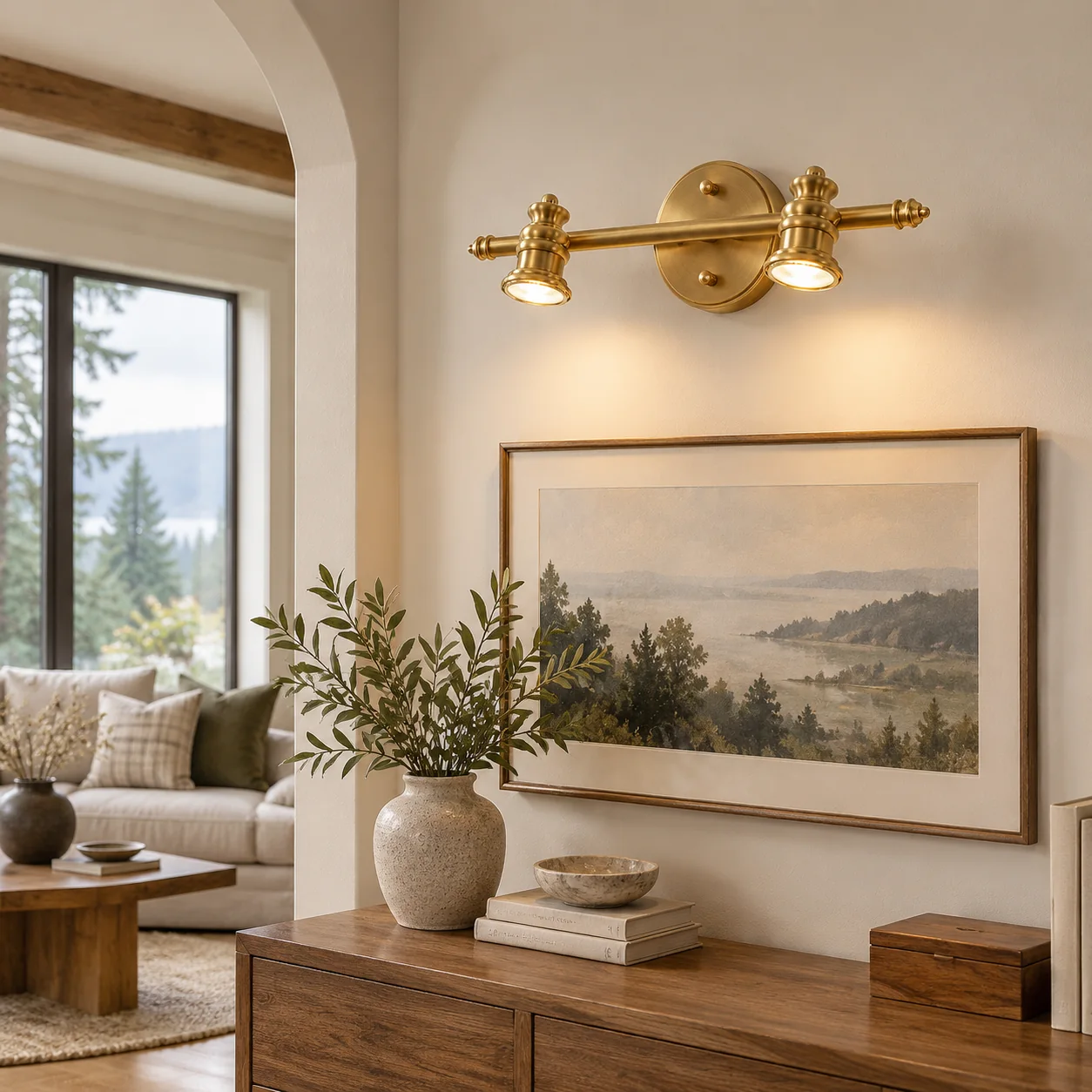 Sculpted Heads | Aurelia Adjustable Natural Brass Wall Light — A layered perspective - New2609-1024416 interior scene