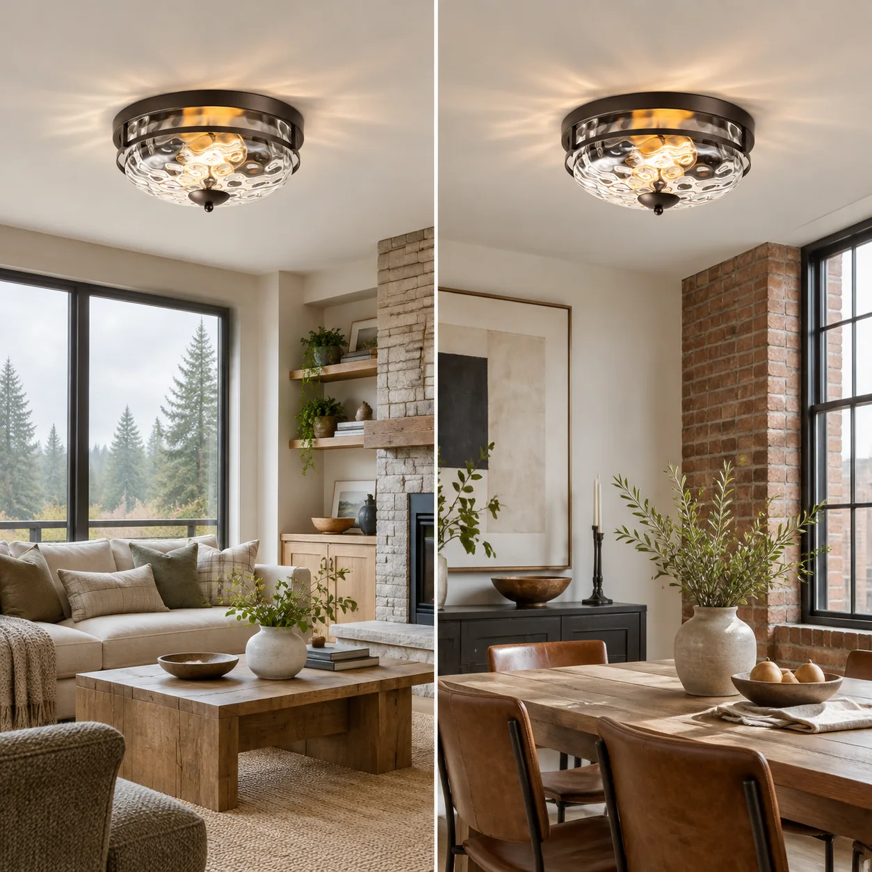 Two E26 Sockets: Rippled Clear-Glass Flush Ceiling Light — A layered perspective - New2609-1024588 interior scene