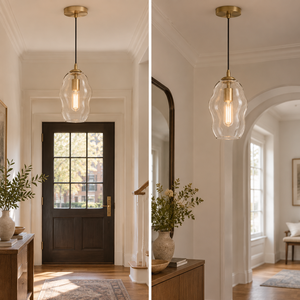 Brass-Finish Canopy | Hand-Blown Glass Globe Pendant — A layered perspective - New2609-1024546 interior scene