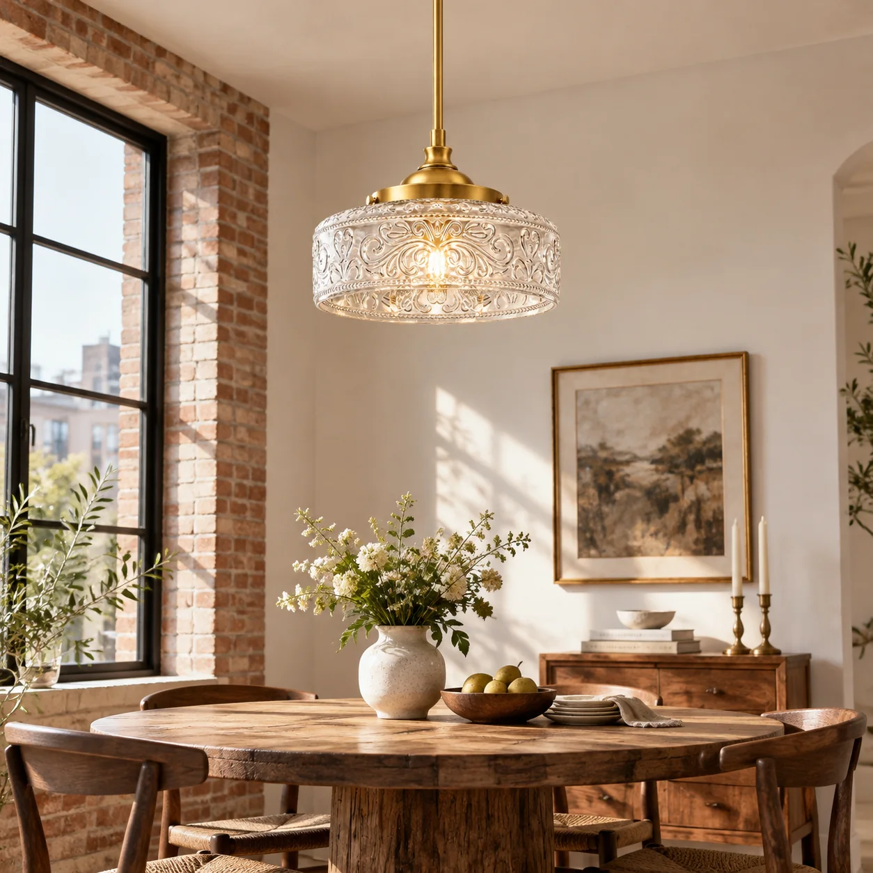 Adjustable Pendant | Decorative Patterned Glass — A layered perspective - New2609-1024545 interior scene