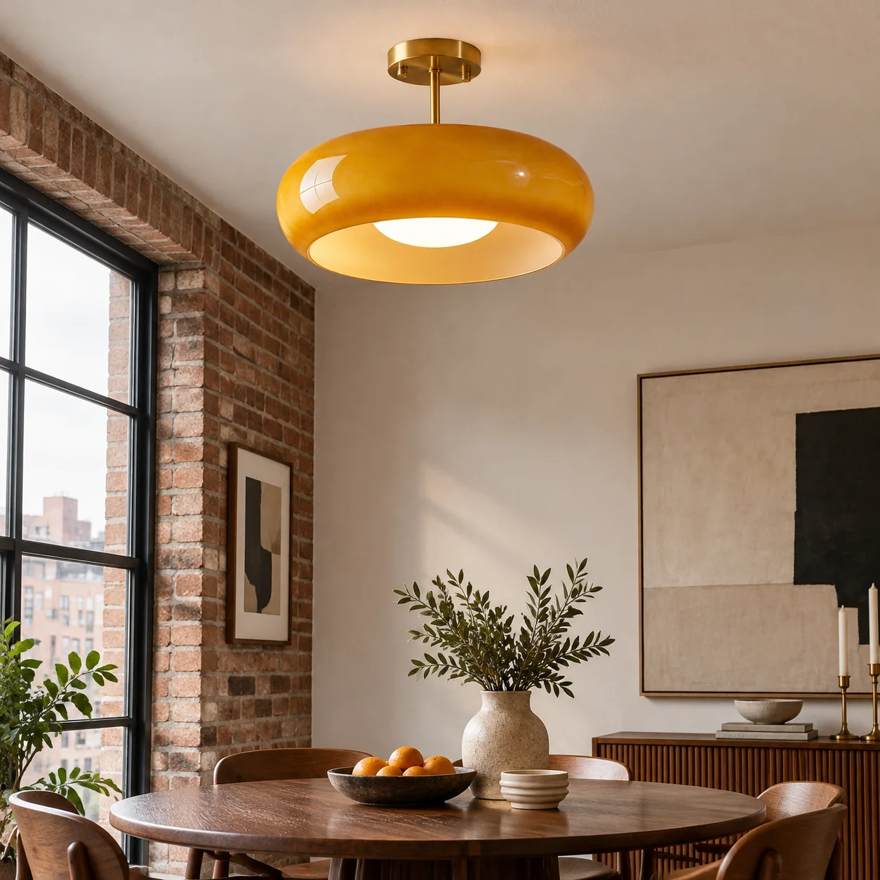 Brass-Finished Mount: Bauvia Round Glass Ceiling Light — A layered perspective - New2609-1024650 interior scene