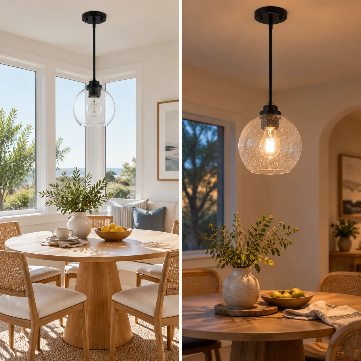 Clear Glass Globe Pendant Light — Adjustable Rod — A layered perspective - New2609-1024629 interior scene