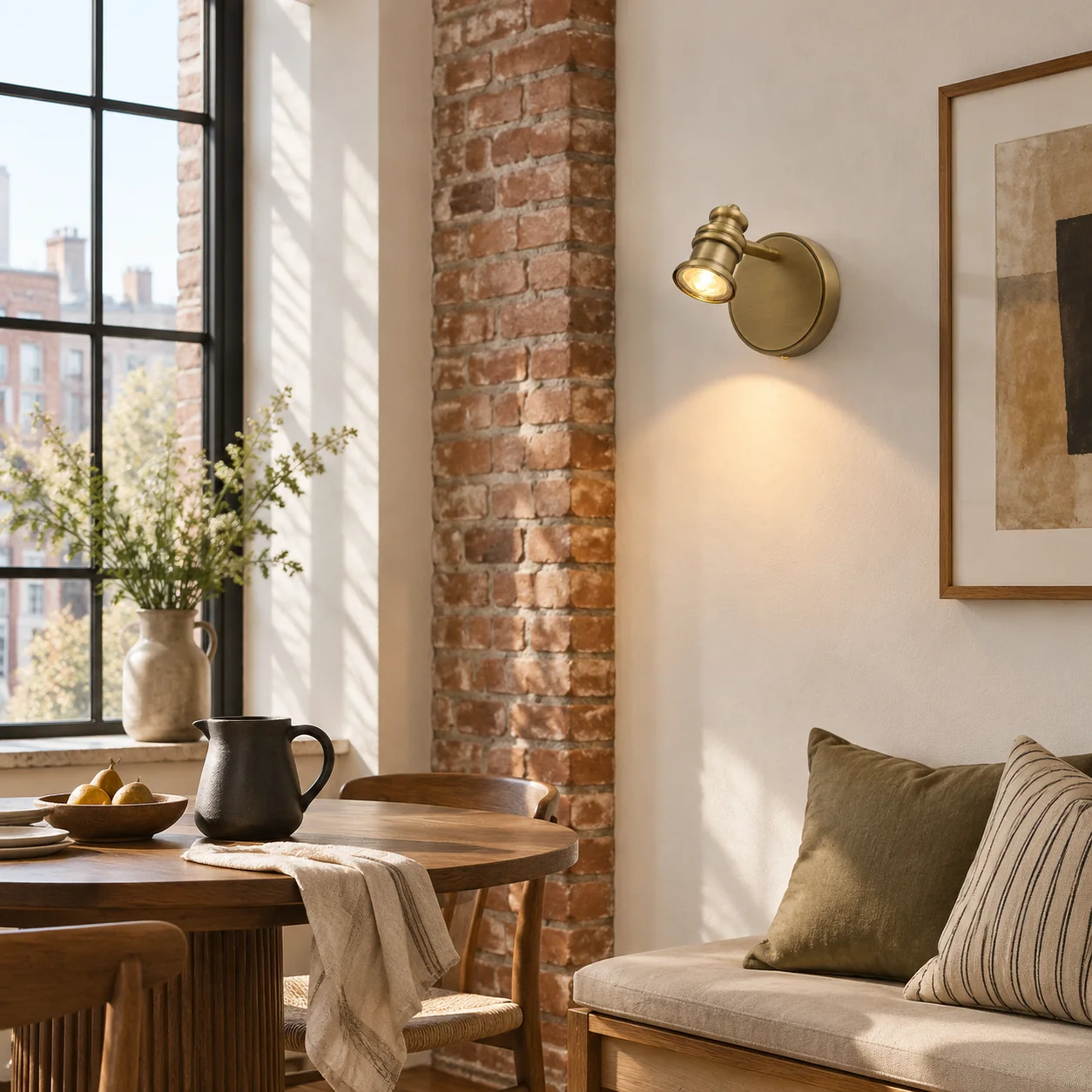 Sculpted Heads | Aurelia Adjustable Natural Brass Wall Light — A layered perspective - New2609-1024417 interior scene