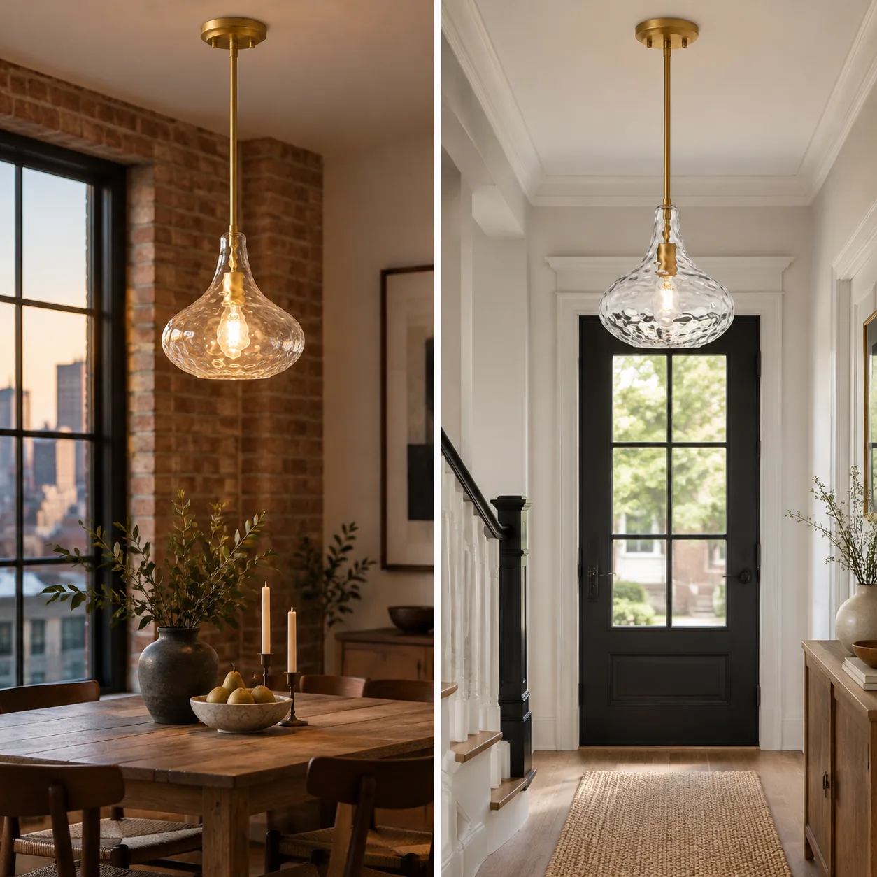 11 inch / 28 cm Vintage Textured Glass Pendant Light | Adjustable Stem — A layered perspective - New2609-1024500 interior scene