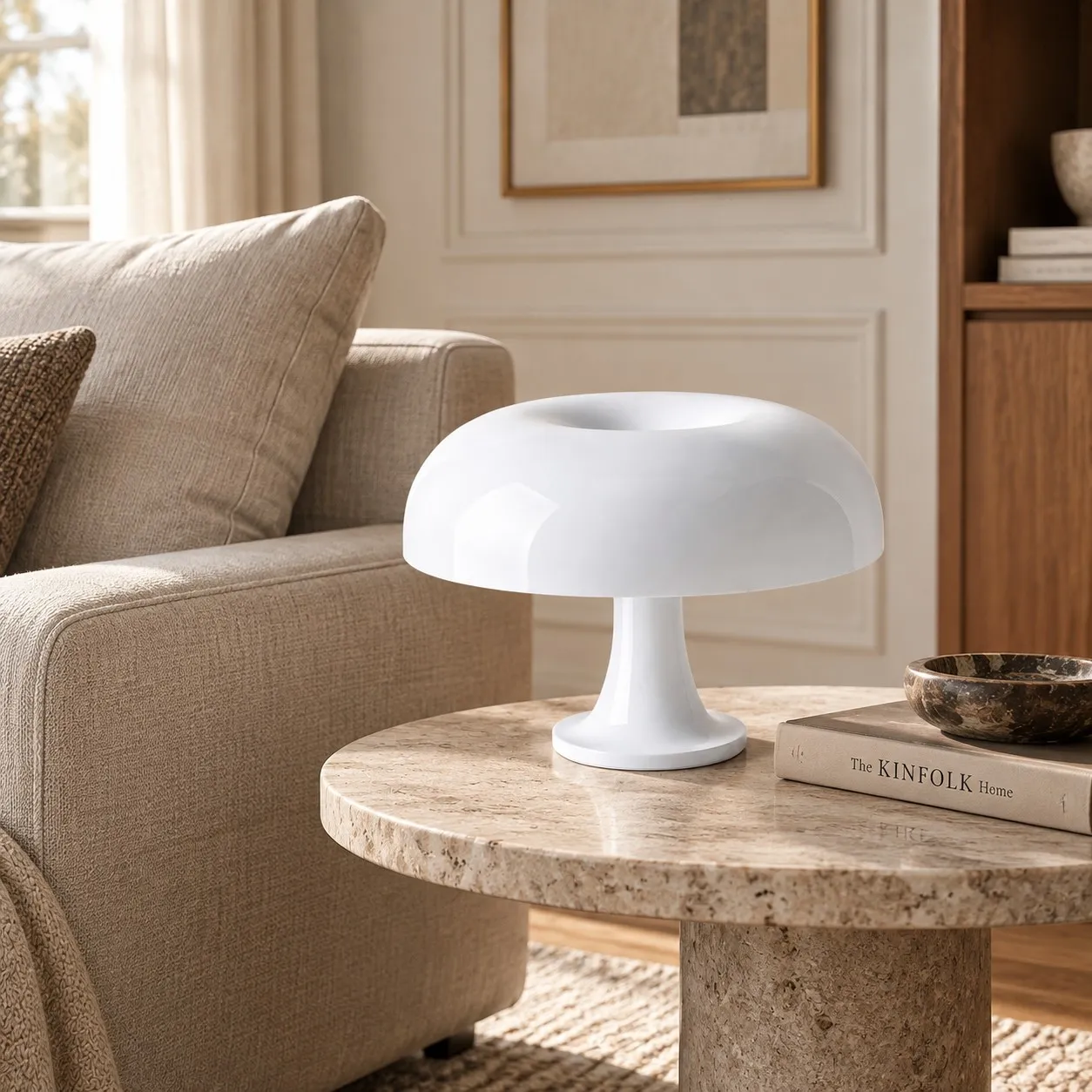 Bianco Nessino lamp beside a sofa