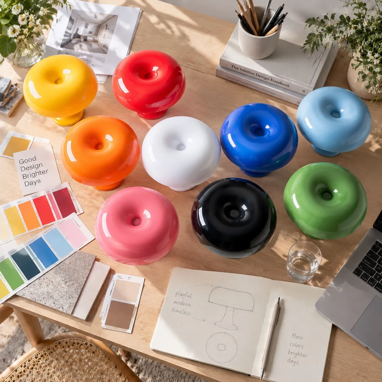 Nessino table lamps shown in an array of colours