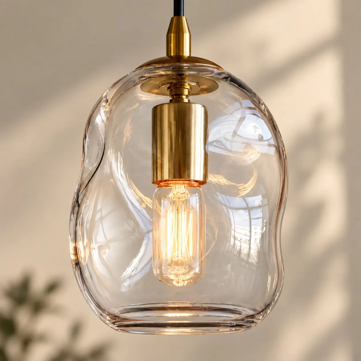 Brass-Finish Canopy | Hand-Blown Glass Globe Pendant — A layered perspective