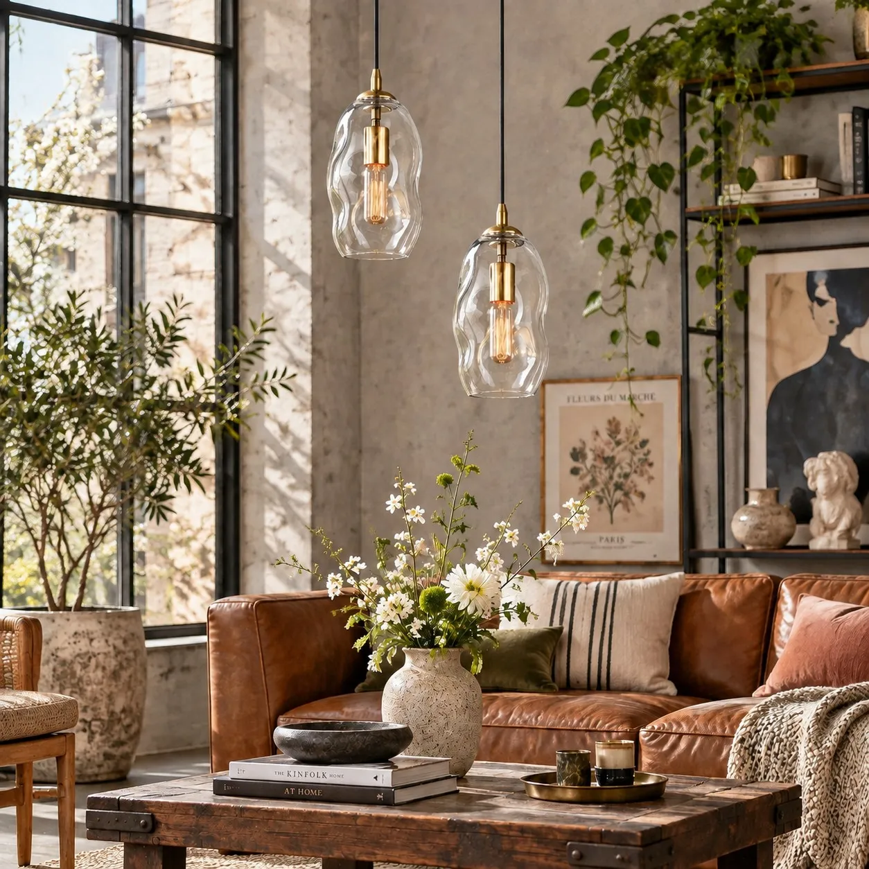 Brass-Finish Canopy | Hand-Blown Glass Globe Pendant — A layered perspective