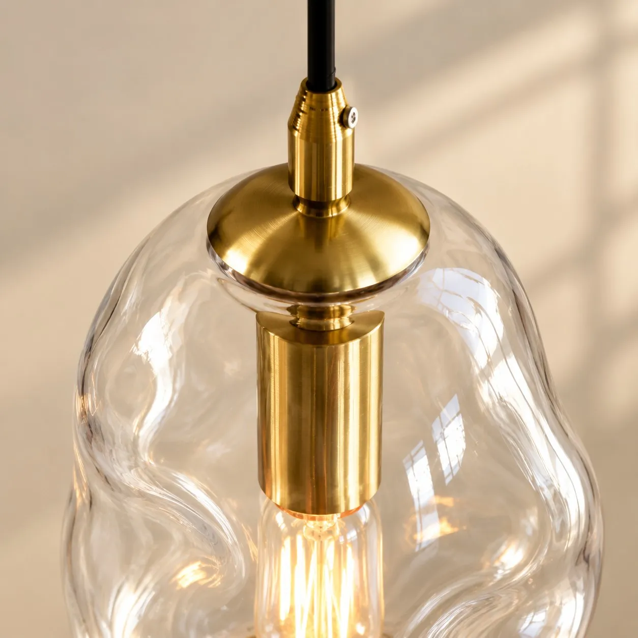 Brass-Finish Canopy | Hand-Blown Glass Globe Pendant — A layered perspective