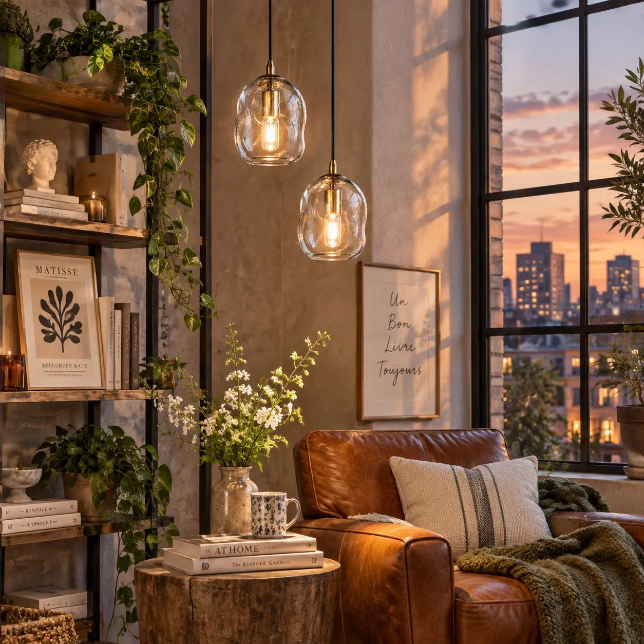 Brass-Finish Canopy | Hand-Blown Glass Globe Pendant — A layered perspective